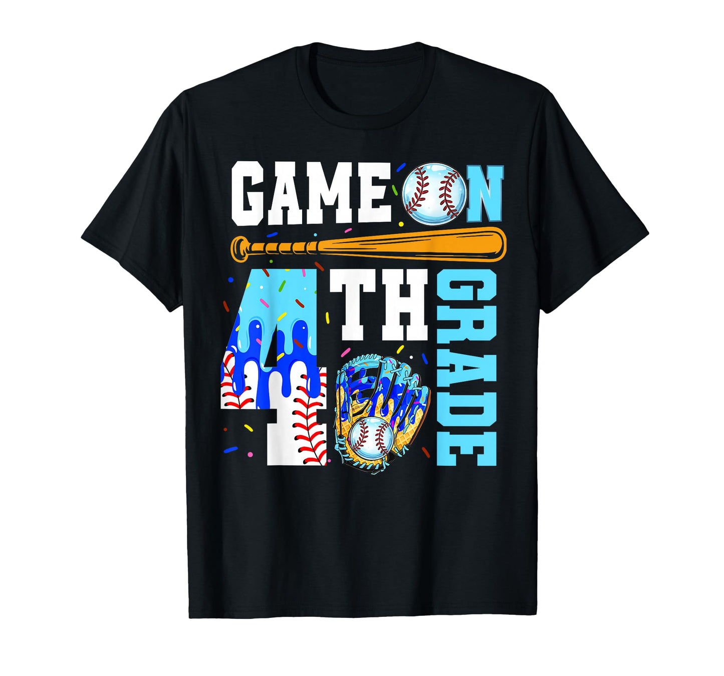 4th Grade Back To School Baseball Drip Ice Cream Game On T-Shirt