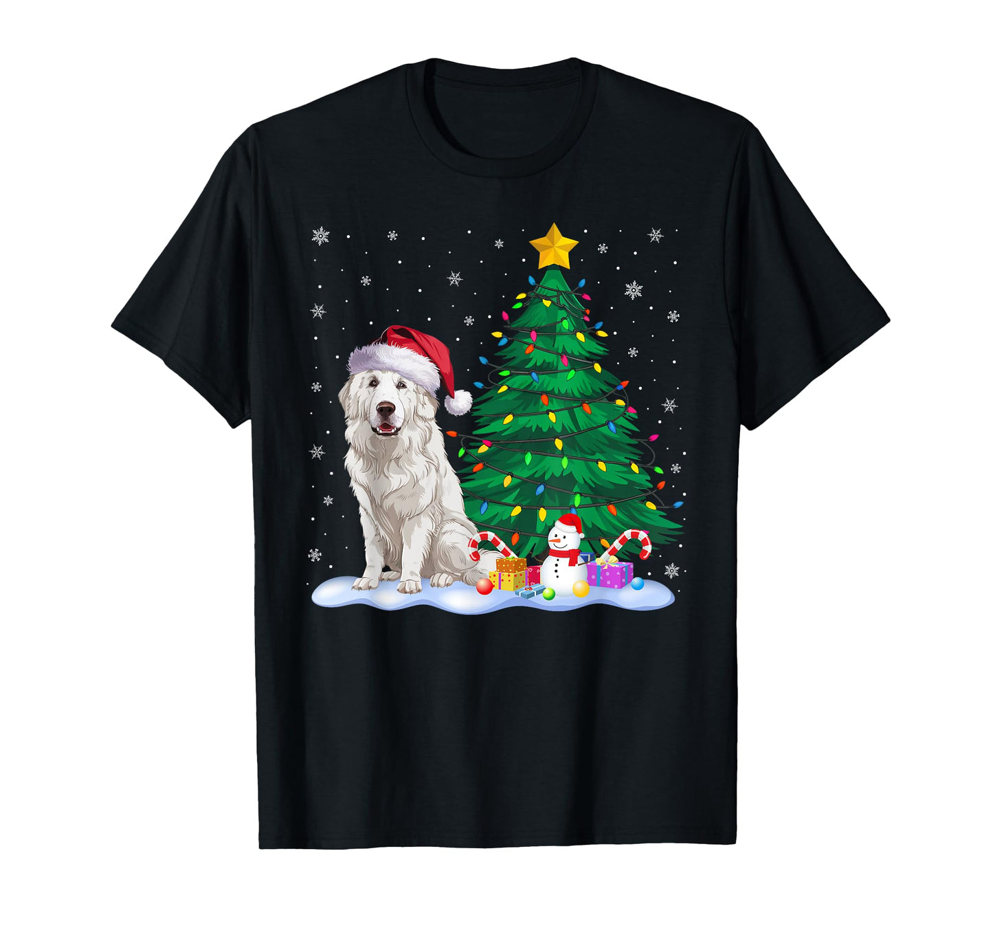 Great Pyrenees Dog Xmas Tree Lights Reindeer Hat Christmas T-Shirt