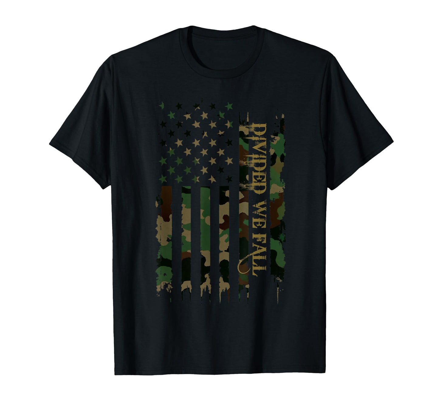 Divided We Fall United States Distressed Camo w US Flag T-Shirt