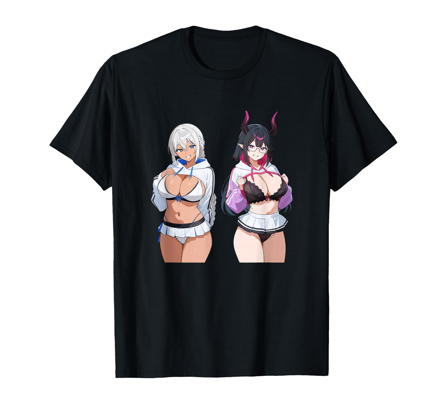 Waifu Sexy Anime Girl Horns Mini Skirt Japanese Retro Art T-Shirt