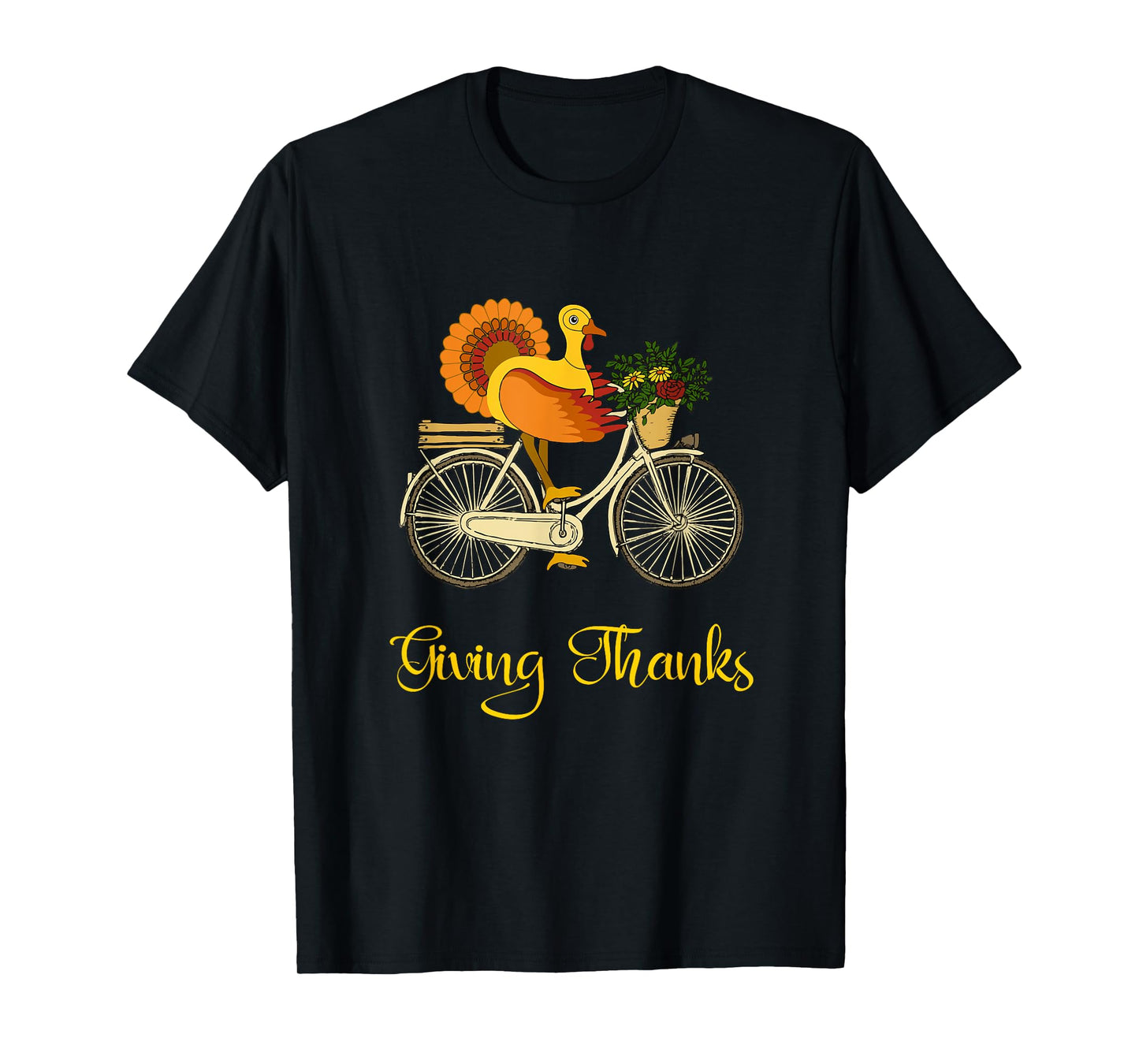 Giving Thanks Vintage Thanksgiving Turkey Riding Bicycle T-Shirt