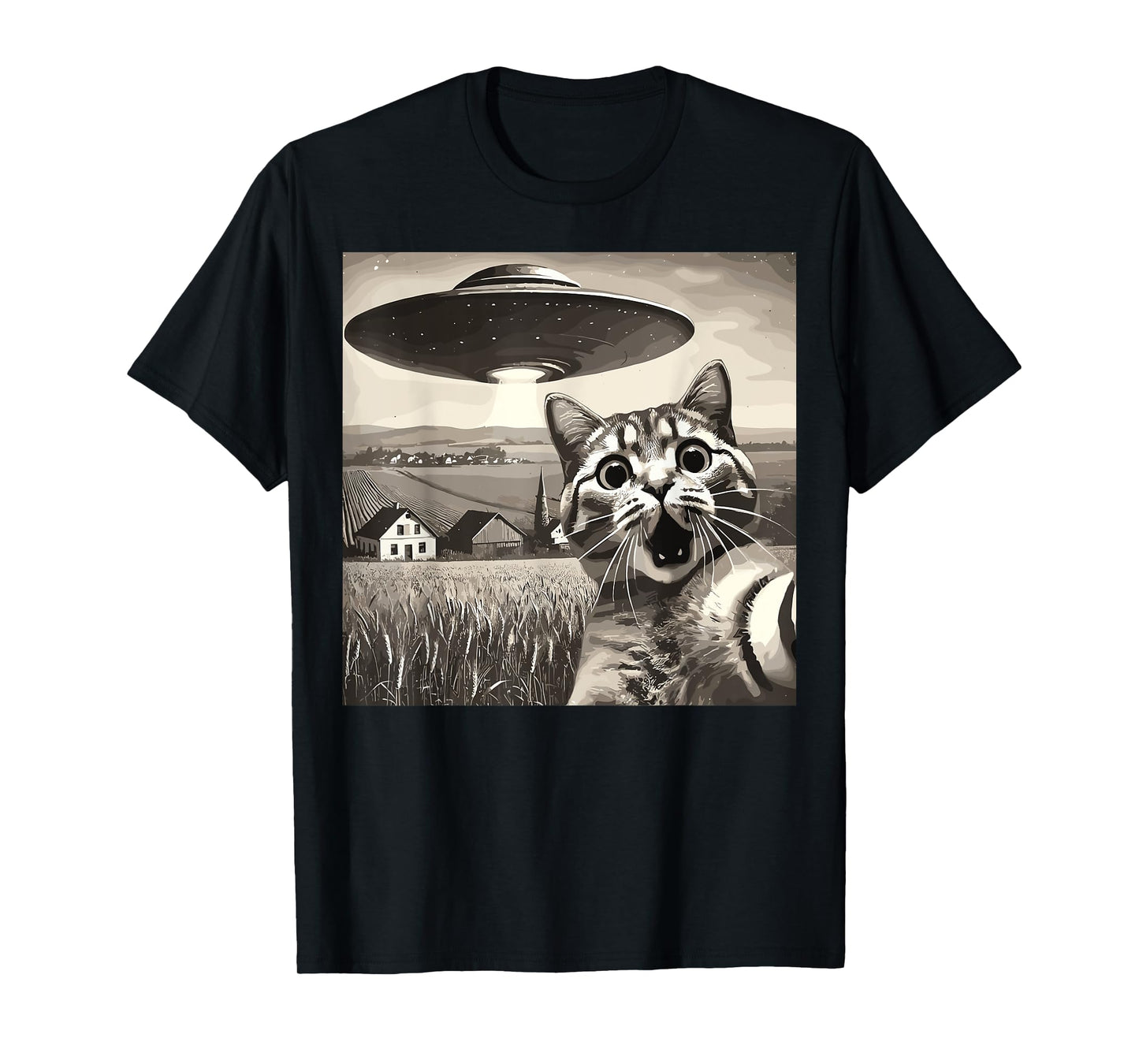 Cat Selfie With Alien UFO Funny Cat T-Shirt