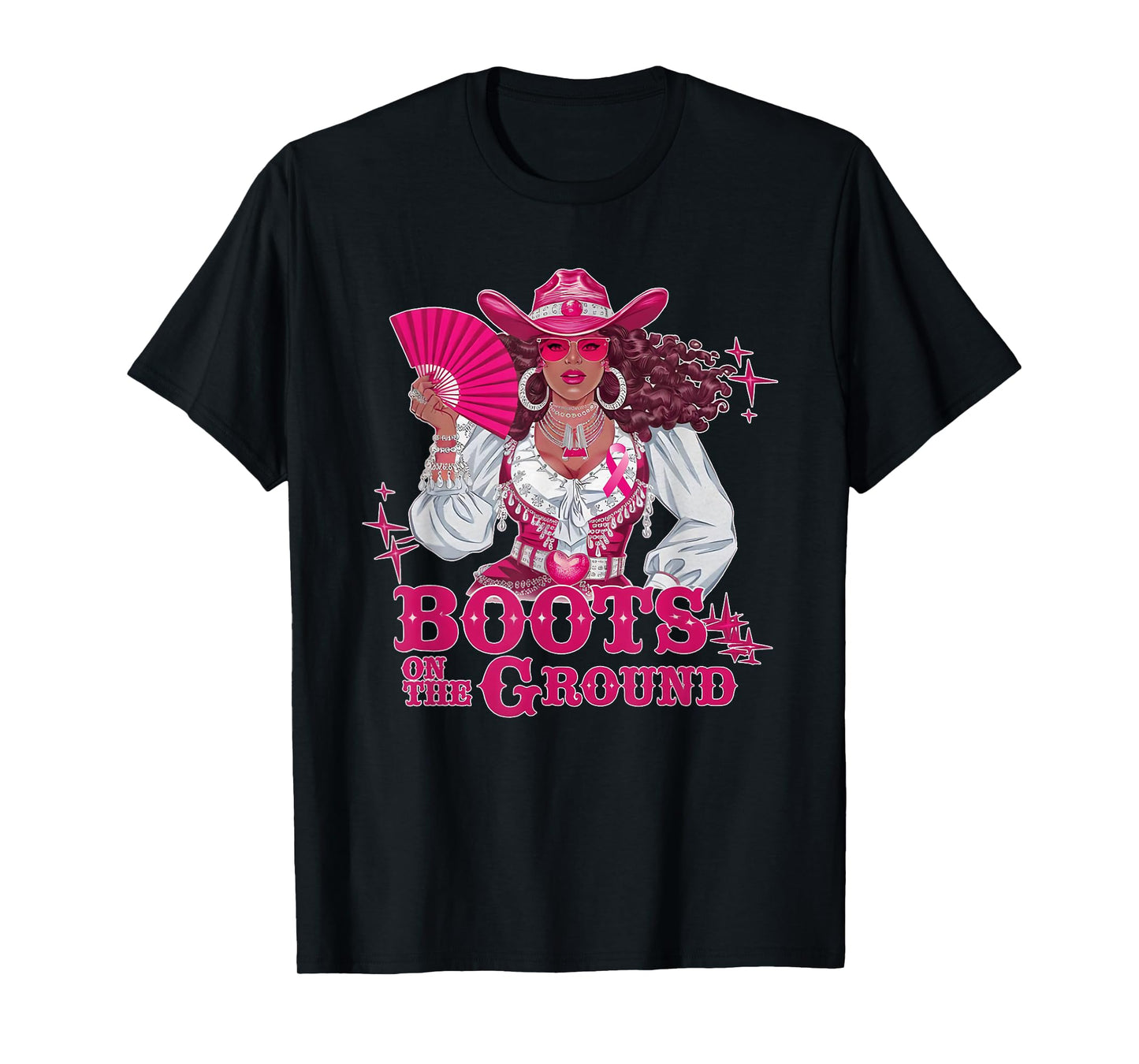 Boots On The Ground Pink Cowgirl Breast Cancer Western T-Shirt