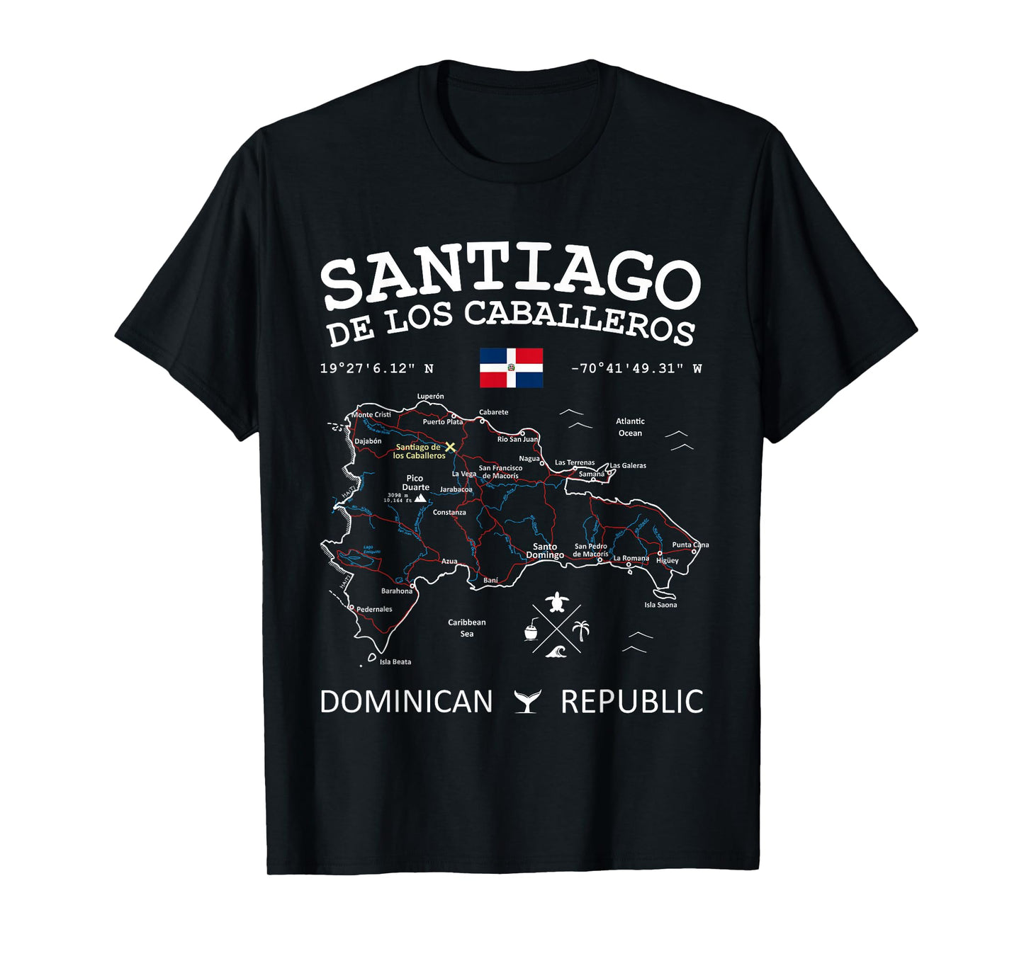 SANTIAGO de los Caballeros Dominican Republic Map Flag T-Shirt