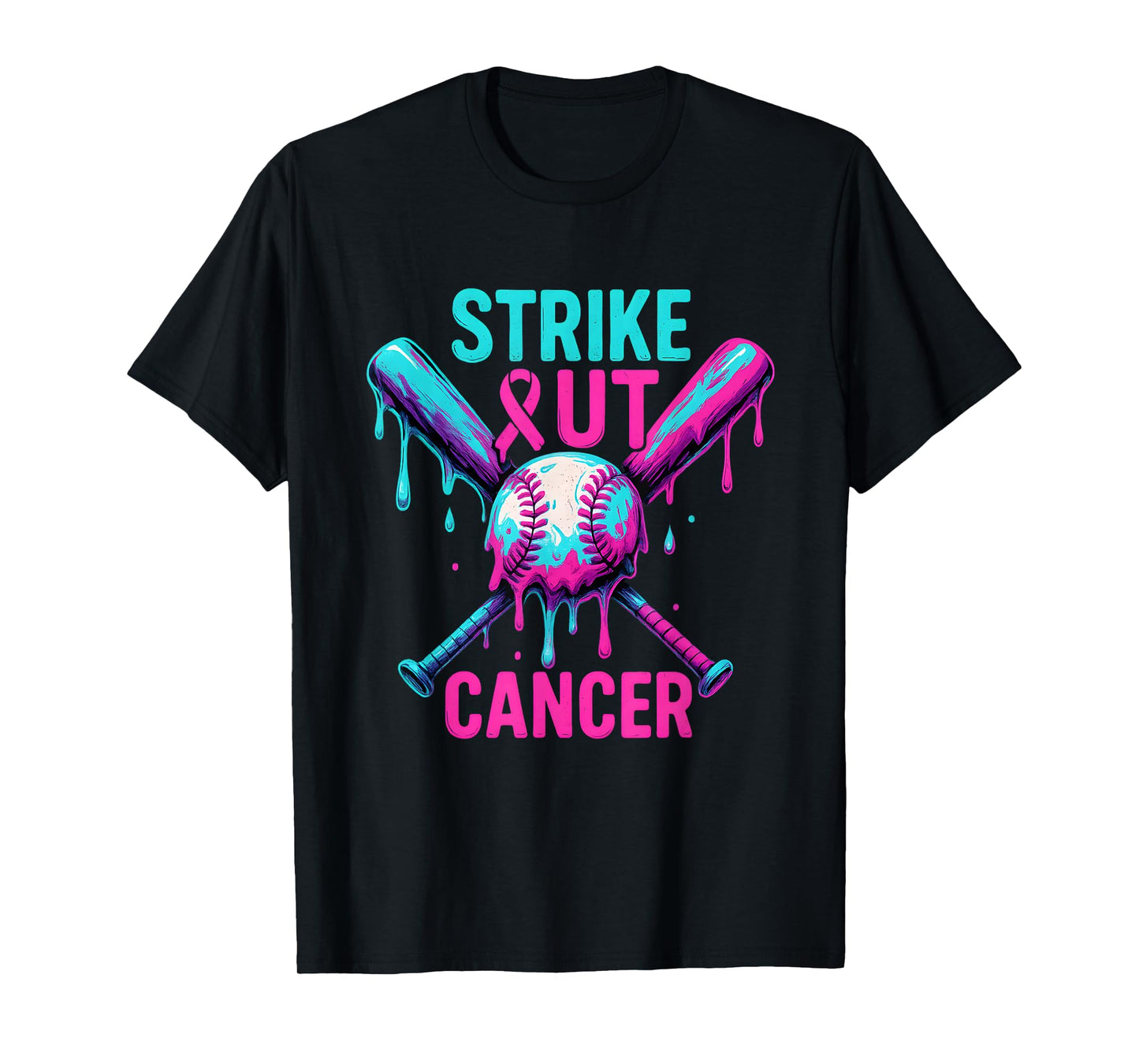 Strike Out Breast Cancer Baseball Drip Ice Cream Drip T-Shirt