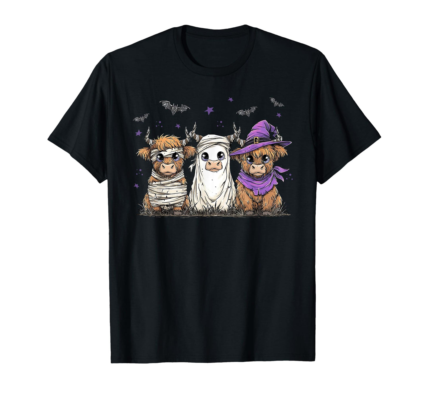 Halloween Highland Cow Witchy Cow Spooky Pumpkin Cow Ghost T-Shirt