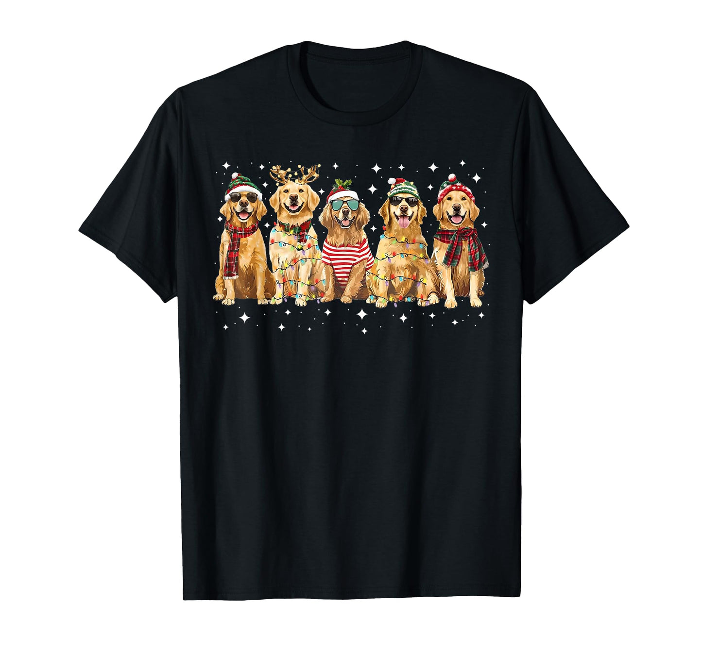 Golden Retriever Santa Christmas Lights Funny Xmas Dog Lover T-Shirt