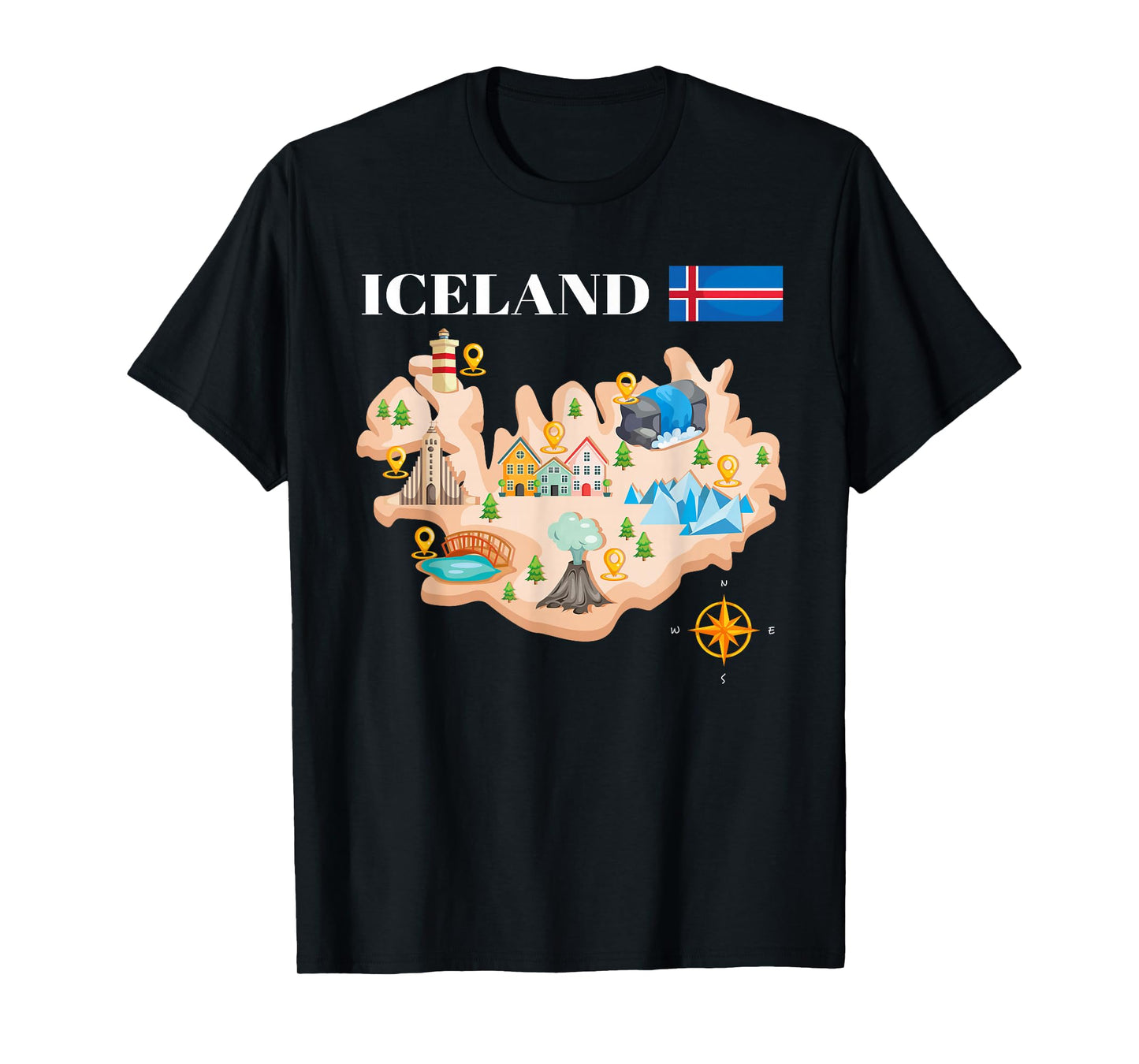 Iceland Map Souvenir Eyjafjallajokull Puffin Travel T-Shirt