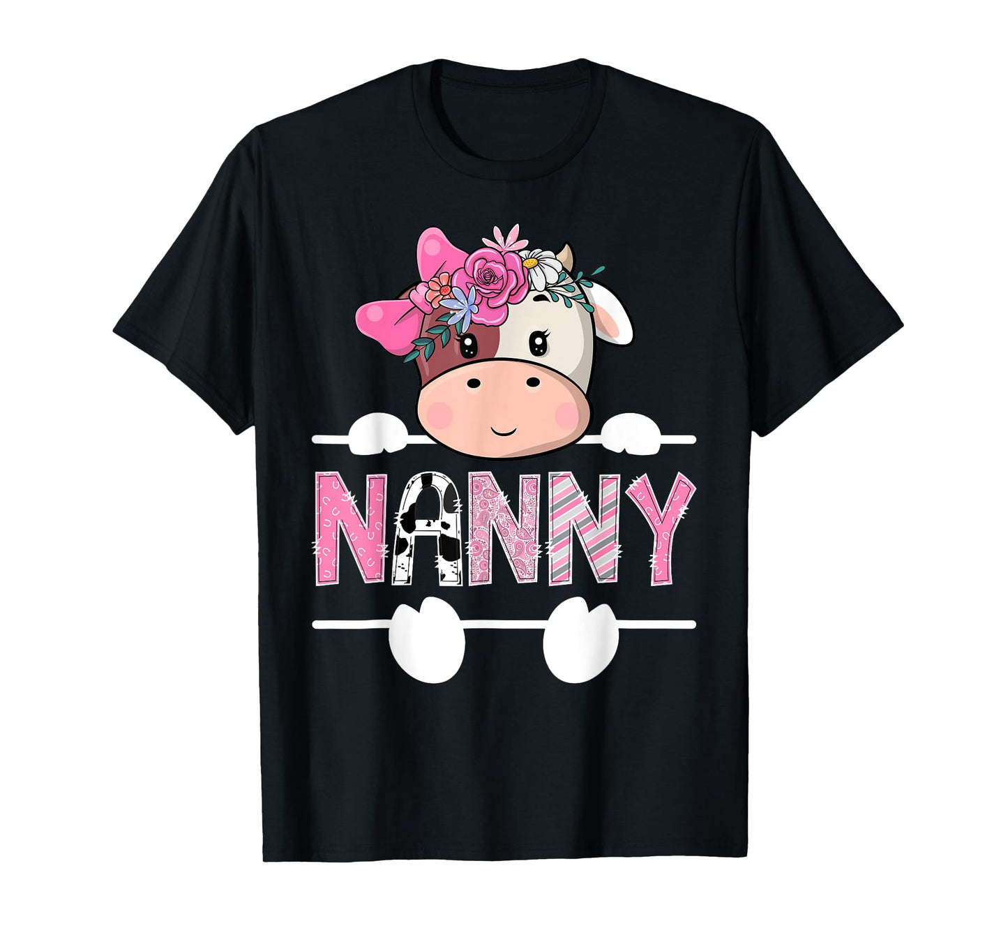 Nanny Of The Birthday Girl Pink Cute Cow Matching T-Shirt