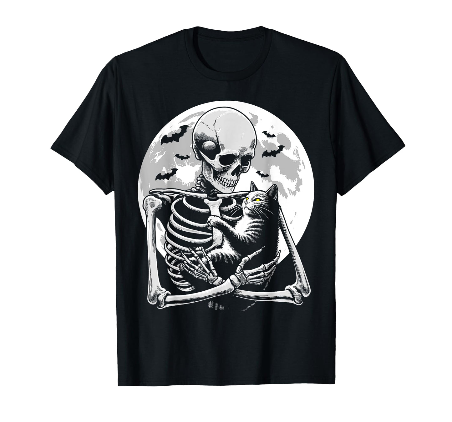 Cat skeleton Halloween skull skeleton holding cat Kitty moon Men Women Kids T-Shirt