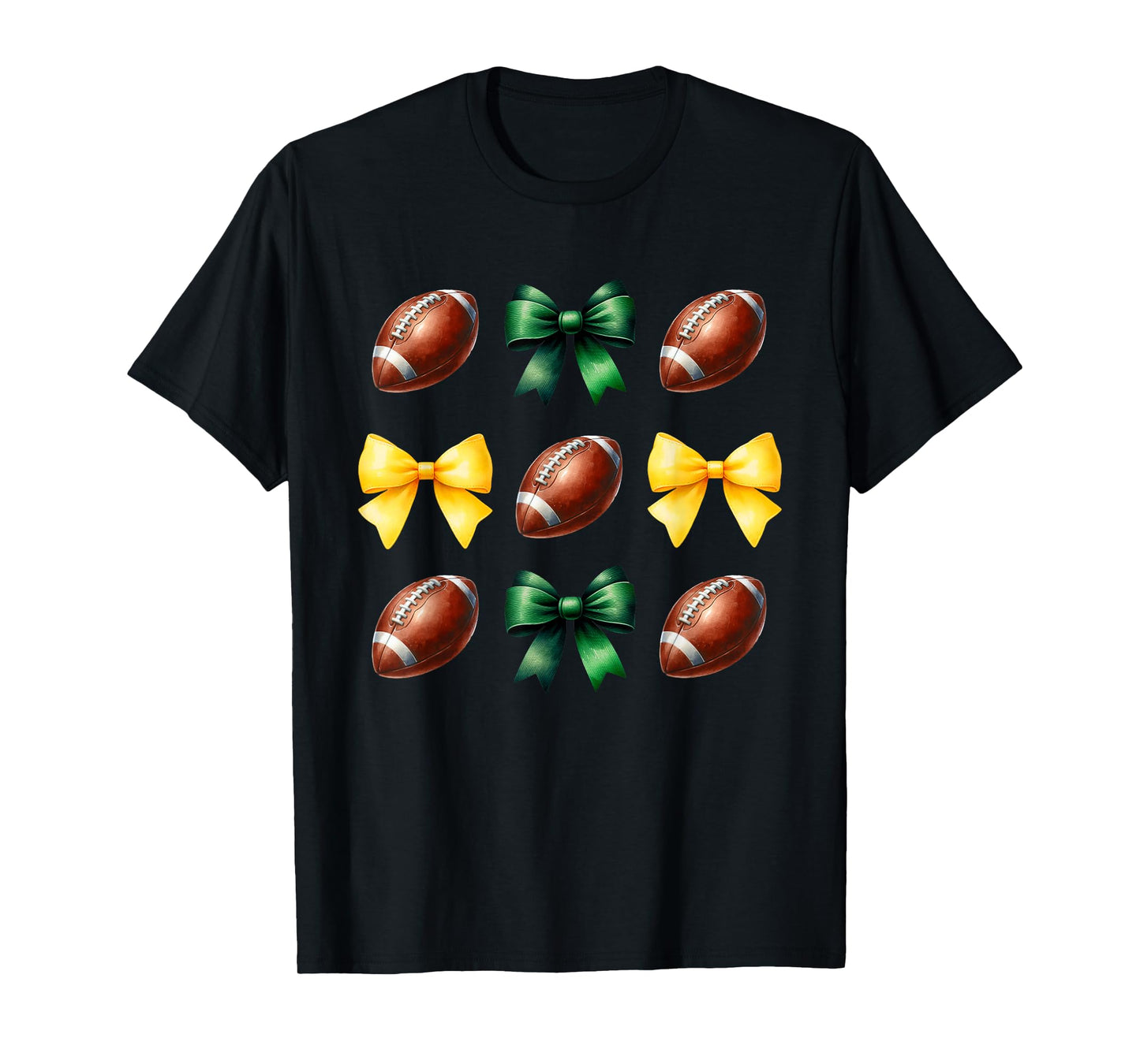Green & Yellow Gold Footballs & Bows Fall Football Season T-Shirt