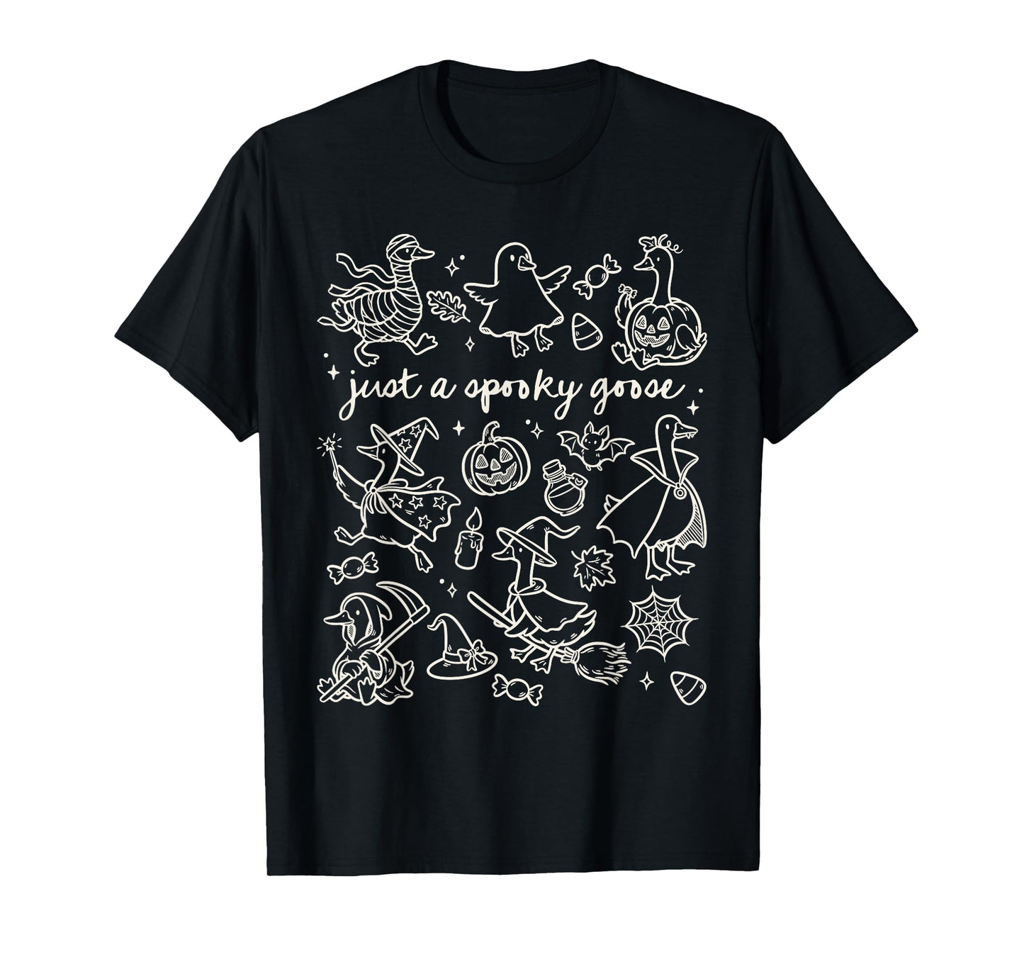 Just A Spooky Goose Cute Silly Halloween Doodles T-Shirt