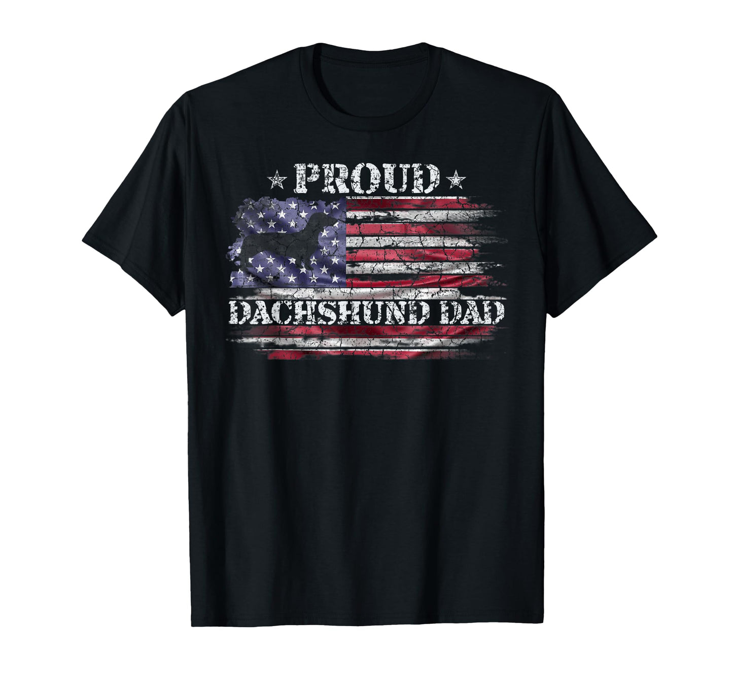 Vintage USA American Flag Dachshund Dog Dad Doxie Silhouette T-Shirt