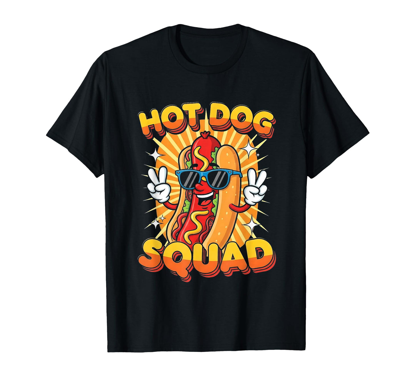 Hot Dog With Sunglasses Flashing Peace Sign Hot Dog Squad T-Shirt