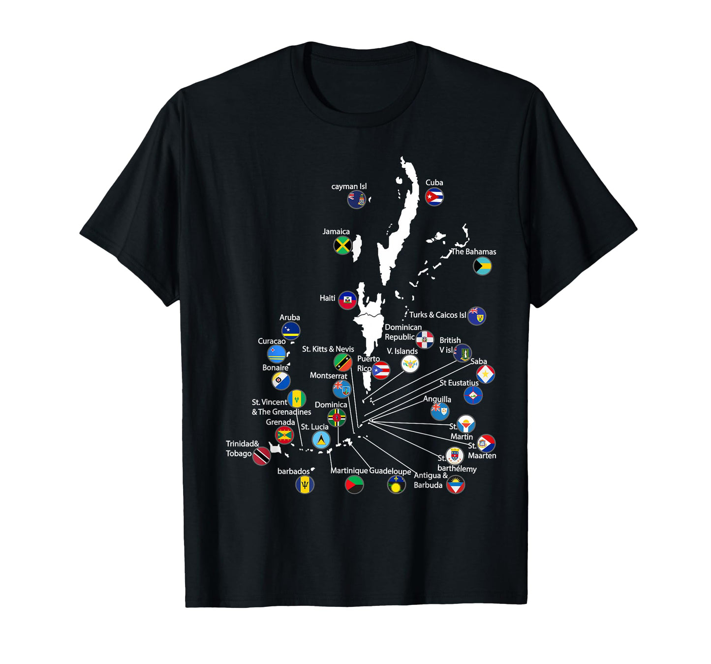 Caribbean islands Flags & map, Caribbean sea vacations T-Shirt