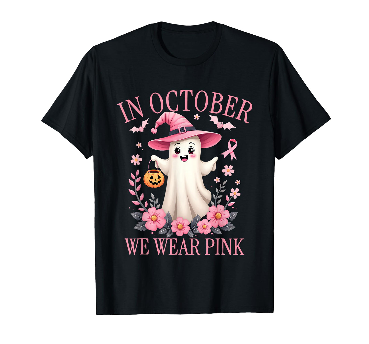 In October We Wear Pink Breast Cancer Awareness Halloween T-Shirt