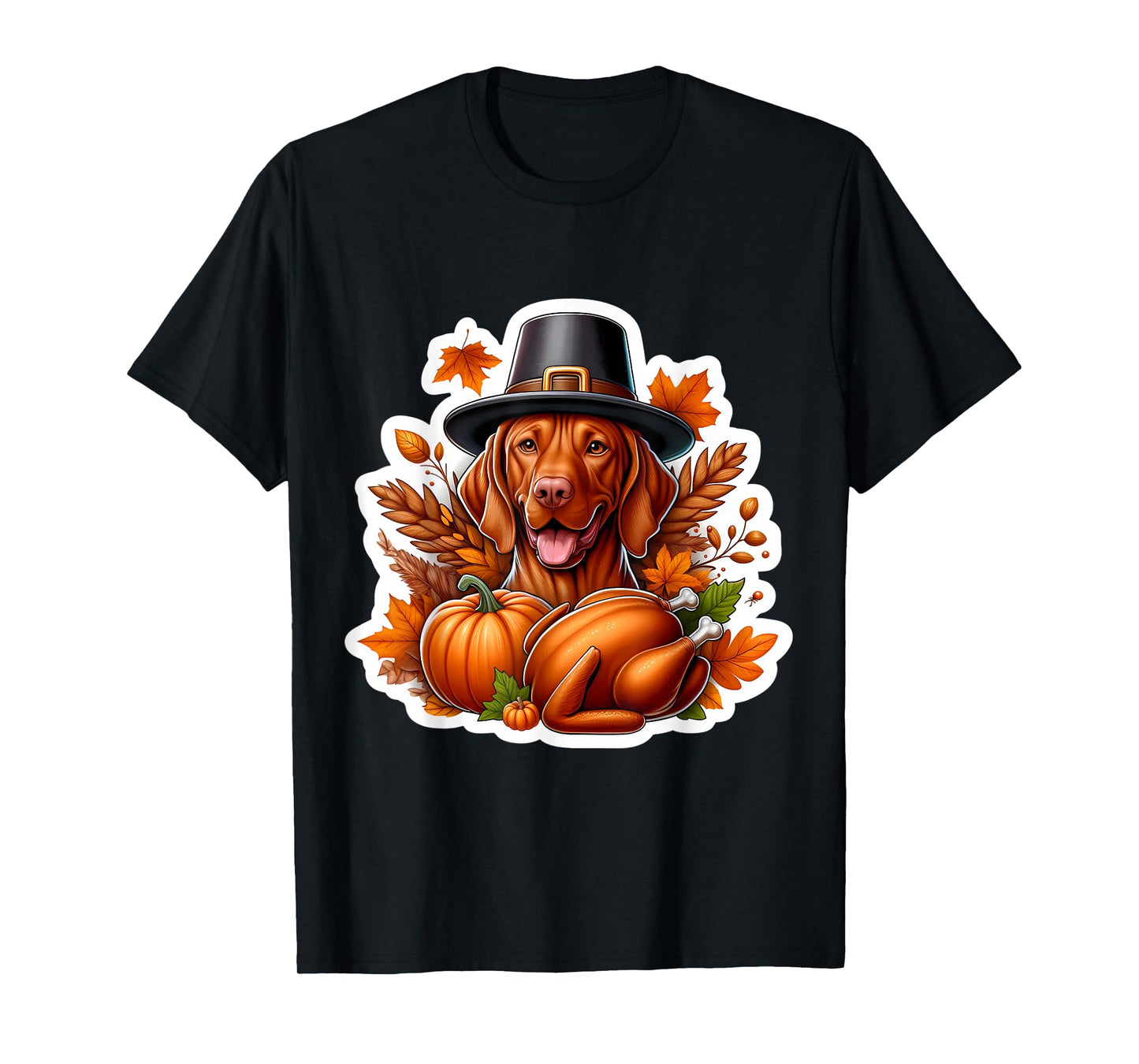 Thanksgiving Vizsla Dog Owner Lover Funny Pilgrim Turkey Mom T-Shirt