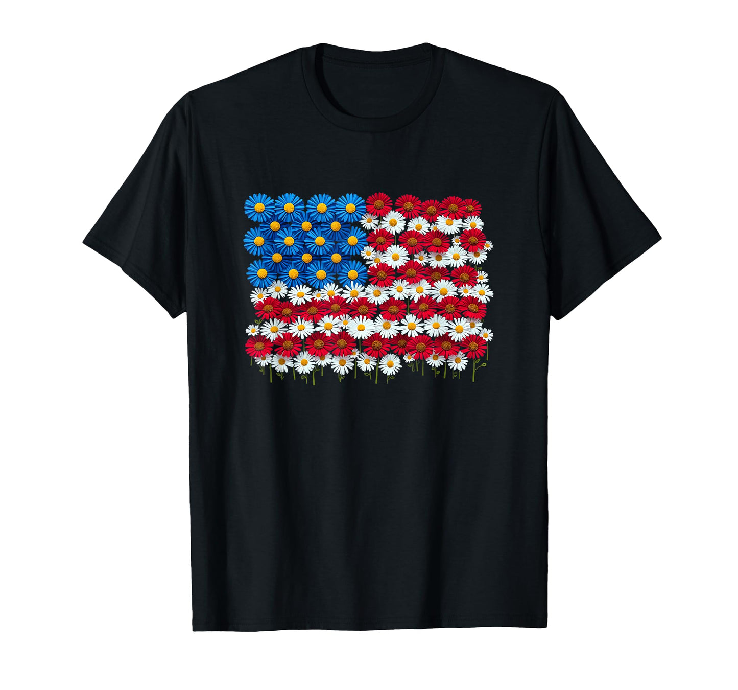 US Flag Daisy Flower USA American Floral US Patriotic T-Shirt