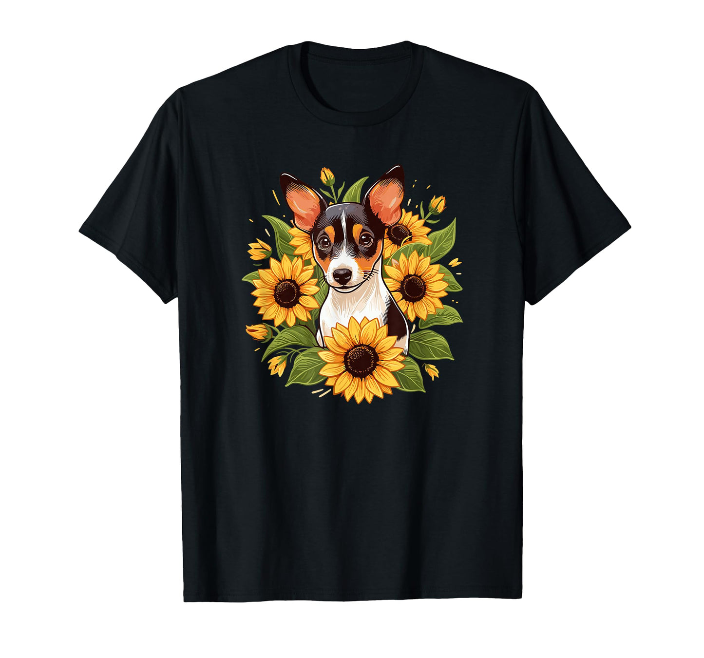 Womens Cute Funny Sunflowers Rat Terrier Lover T-Shirt