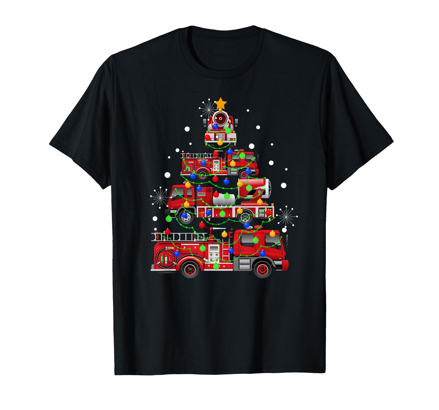Funny Christmas Decor Firefighter Truck Christmas Tree T-Shirt
