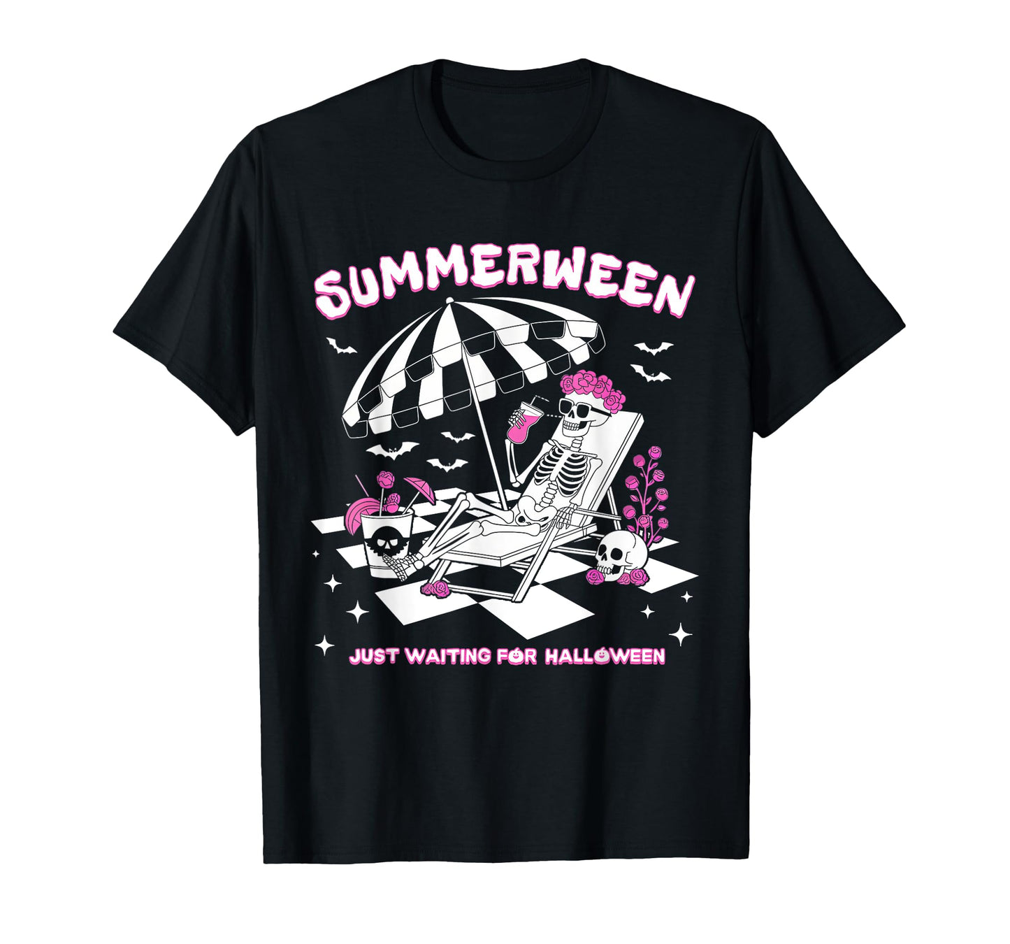 Summerween Just Waiting For Halloween Skeleton Beach T-Shirt
