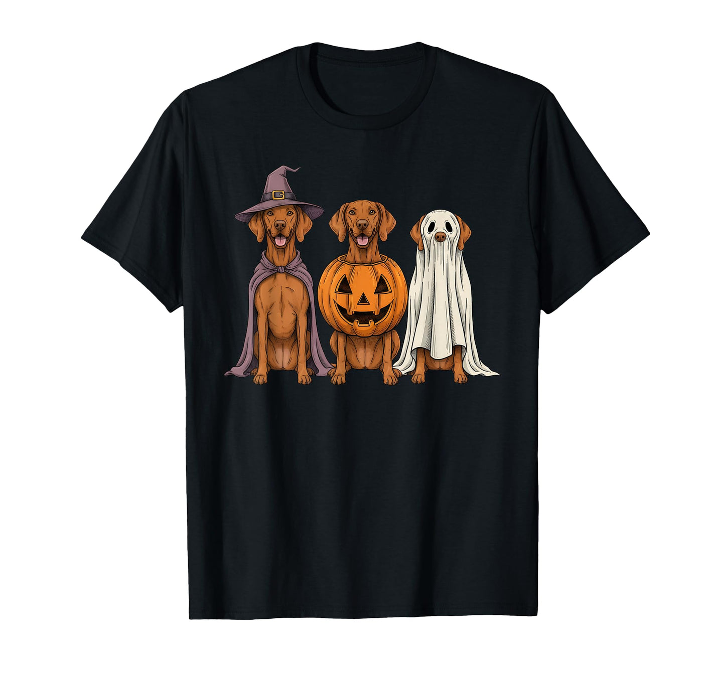 Spooky Ghost Vizsla Pumpkin Halloween Dog Lover T-Shirt
