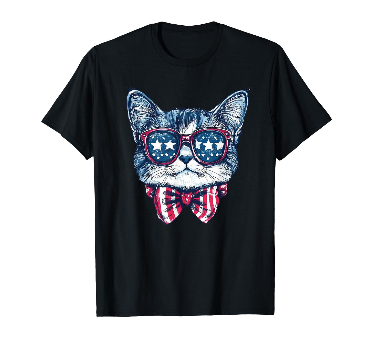 Funny Meowica Sunglasses Cat Face 4th Of July Patriotic Men Women Kids T-Shirt