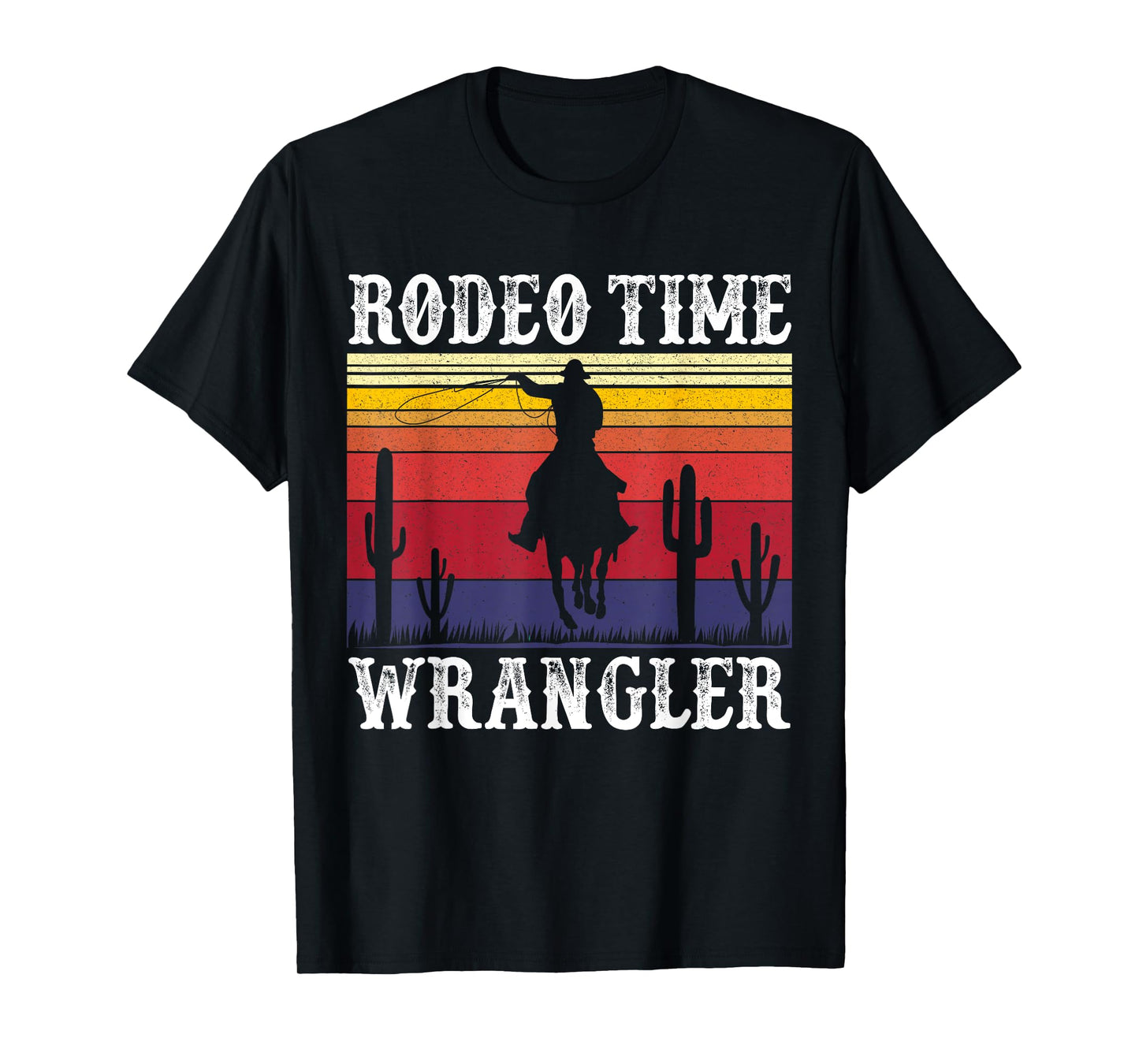 Rodeo Time Cowboy Lasso Wranglers Horse Retro Vintage Sunset T-Shirt