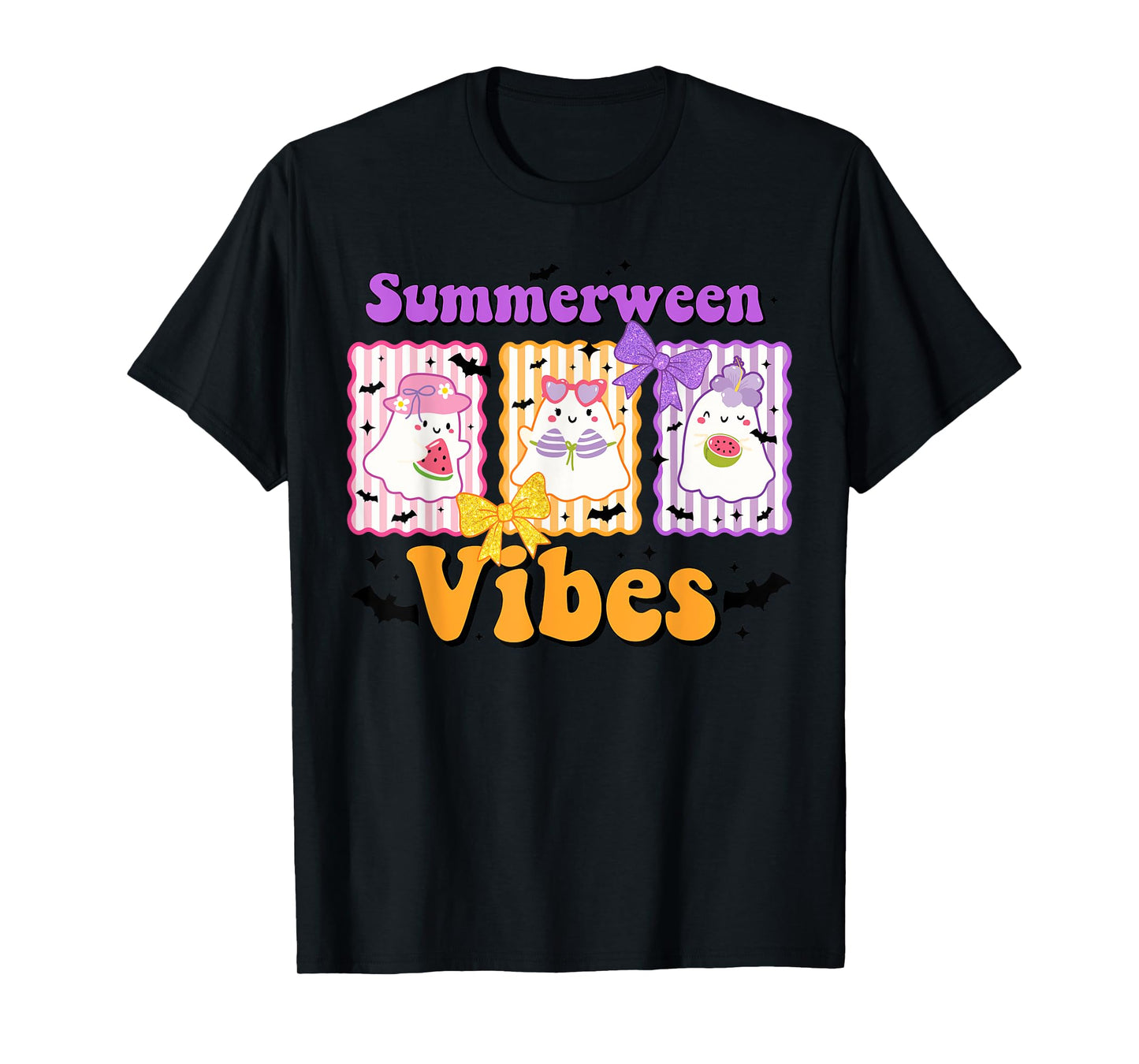 Funny Summerween Vibes Cute Ghost With Watermelon Coquette T-Shirt