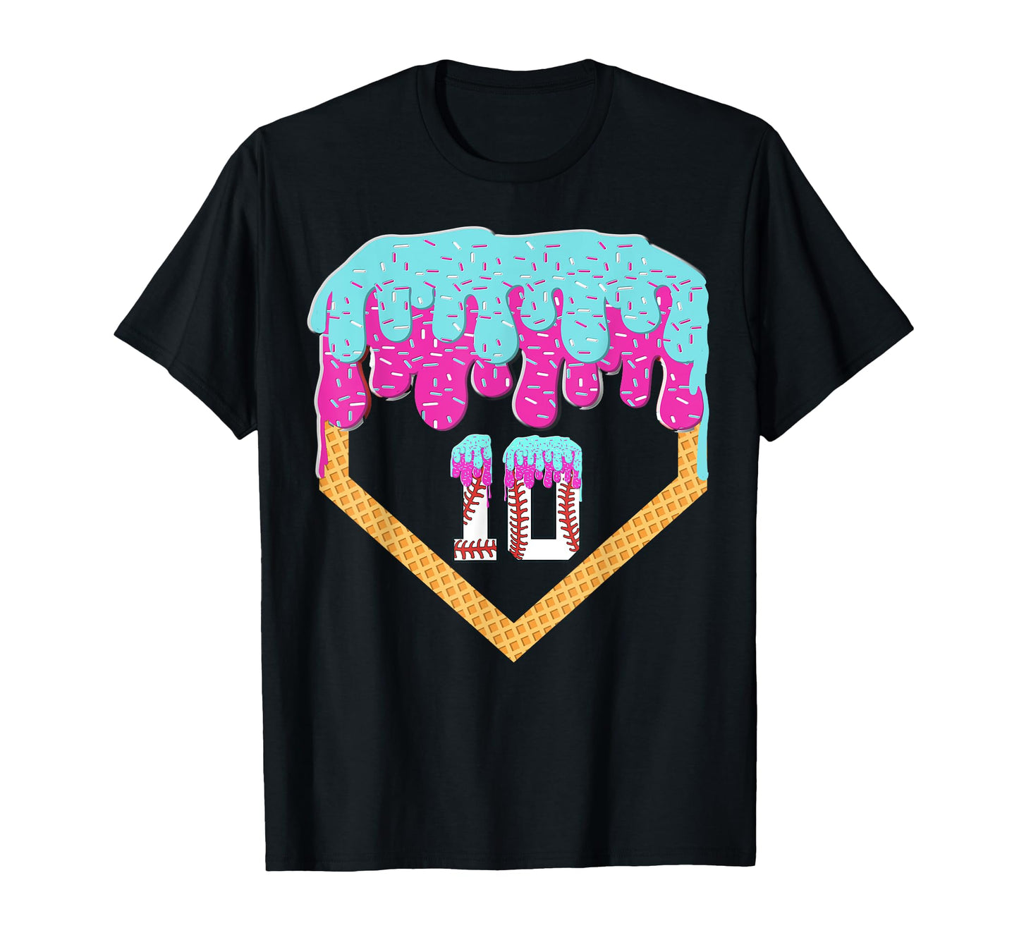 Baseball Drip 10 Year Old Ice Cream 10th Birthday Boy T-Shirt