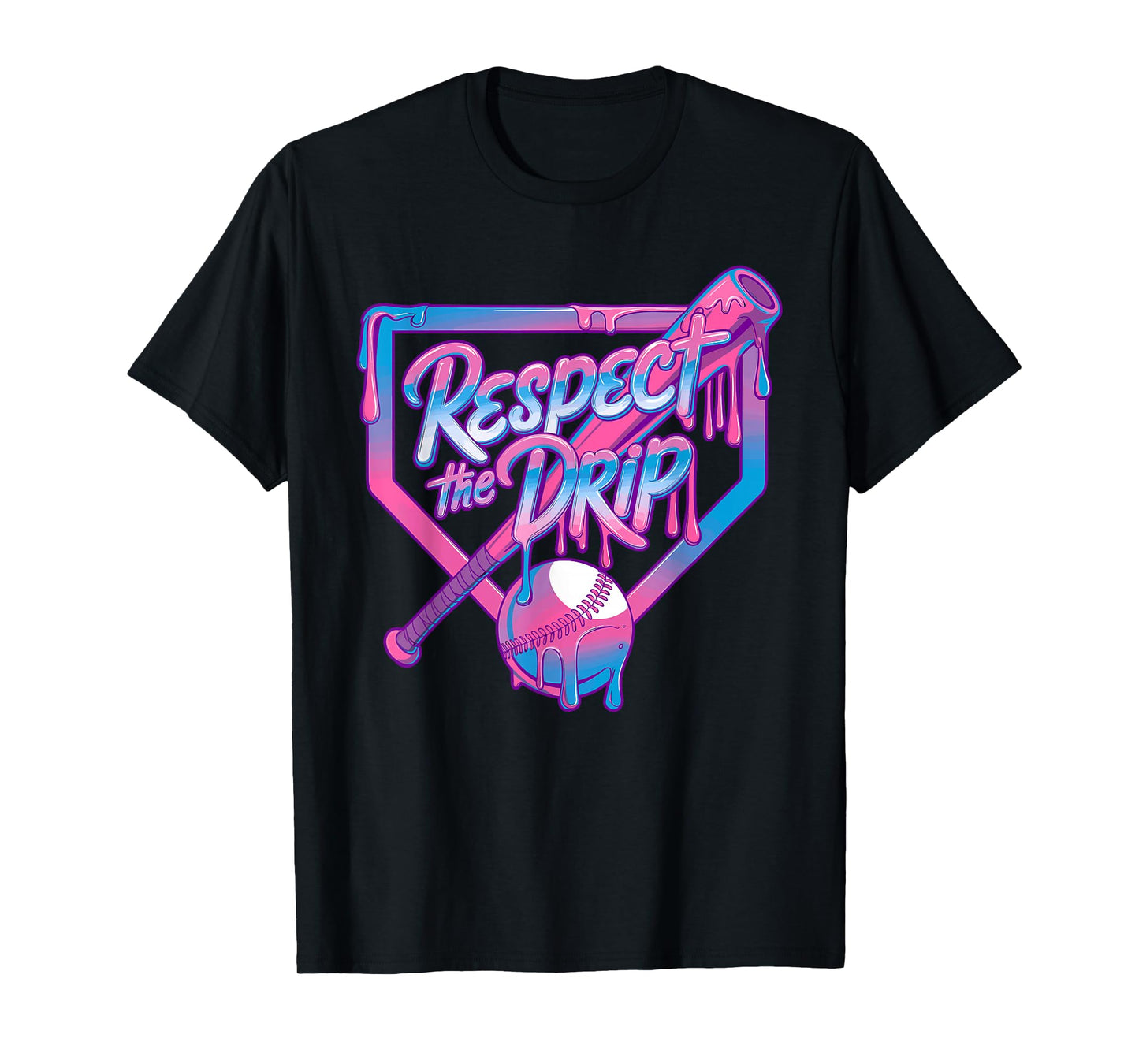 Respect The Drip Baseball Dripping Bat Home Plate Sports T-Shirt