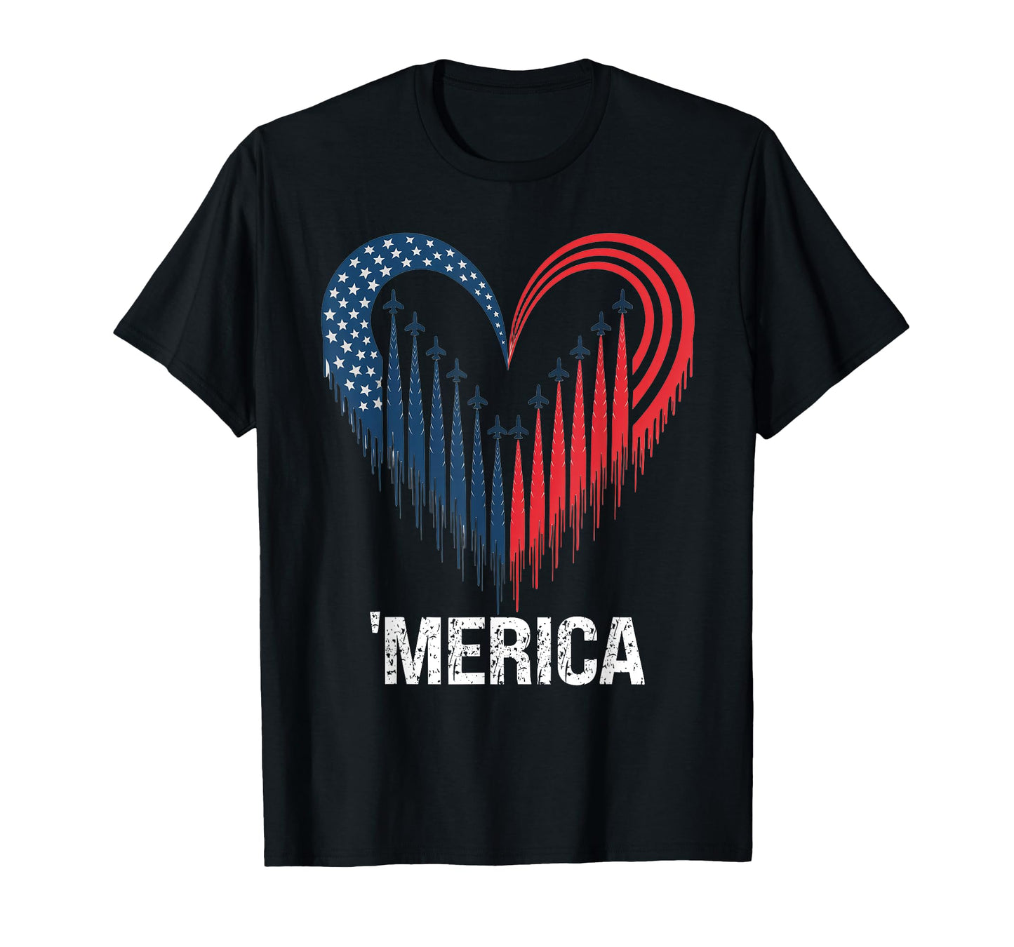 Fighter Jet Airplane American Flag Heart 4th Of July T-Shirt