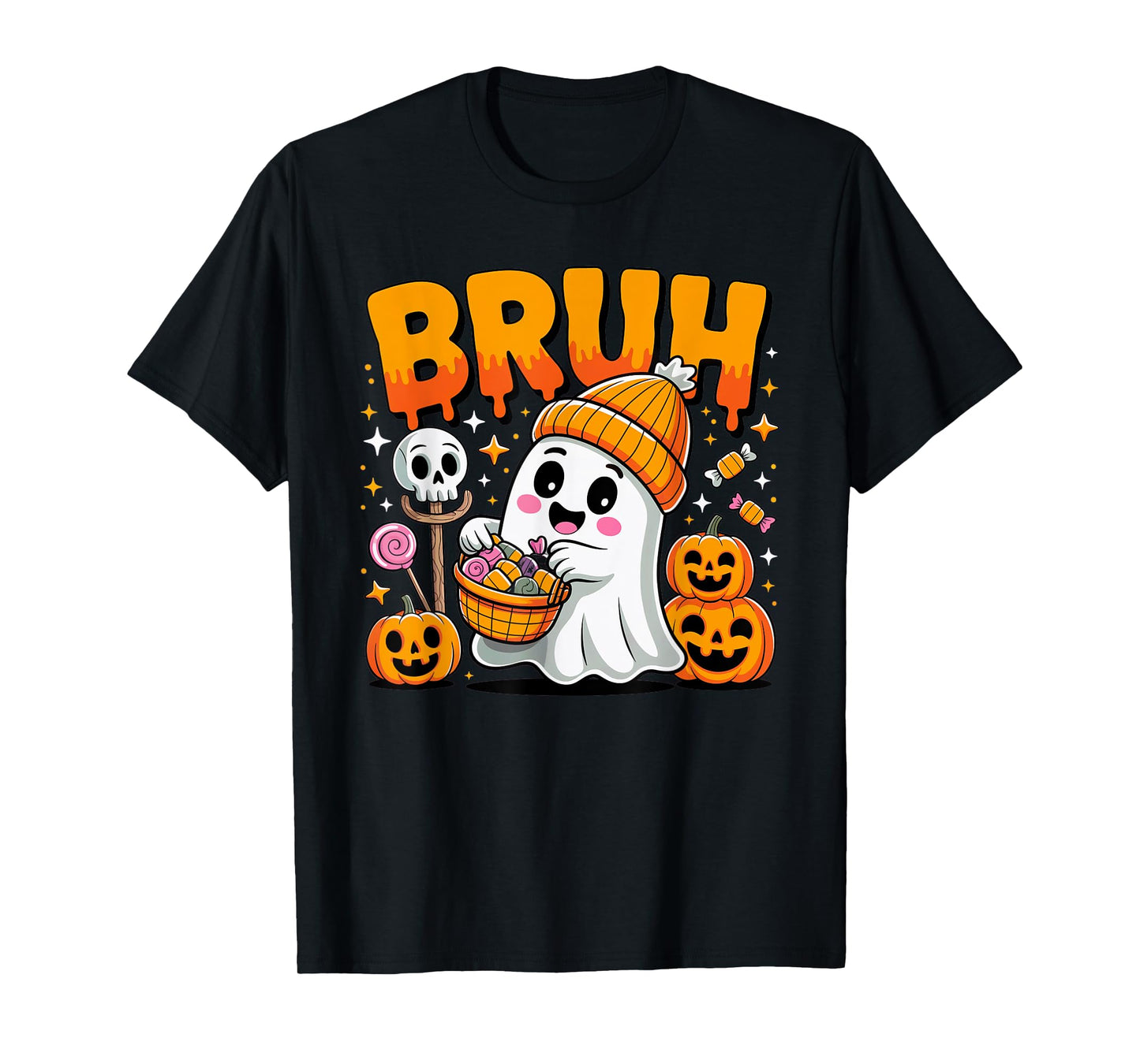 Bruh Halloween Ghost Cute Candy Bruh Boo Trick Or Treat Fun T-Shirt