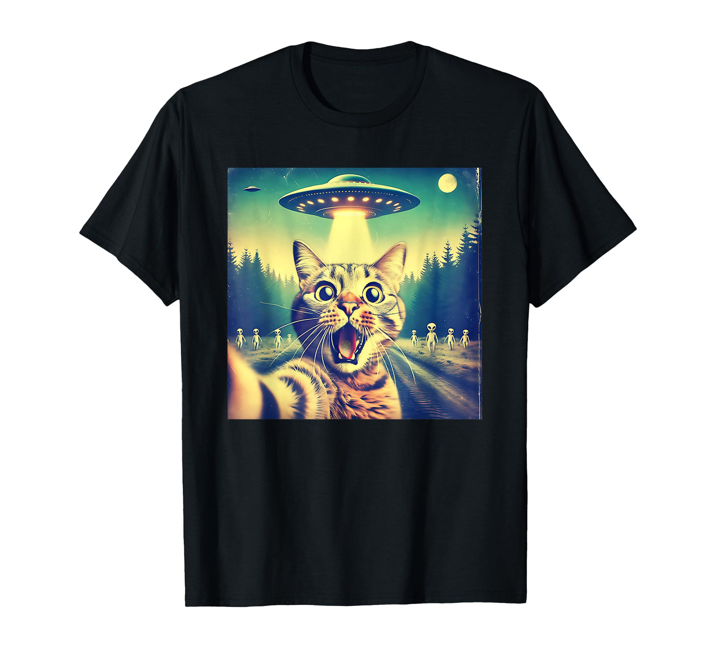 Cat Selfie With Aliens UFO Tee Funny Cat Men Women Gifts T-Shirt