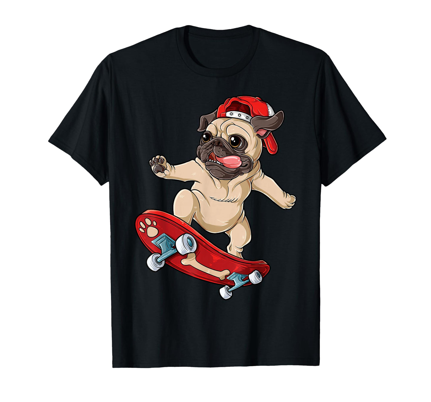 Pug Skateboard T shirt Dog Puppy Funny Skater Skateboarding T-Shirt for Men Women Girls Kids