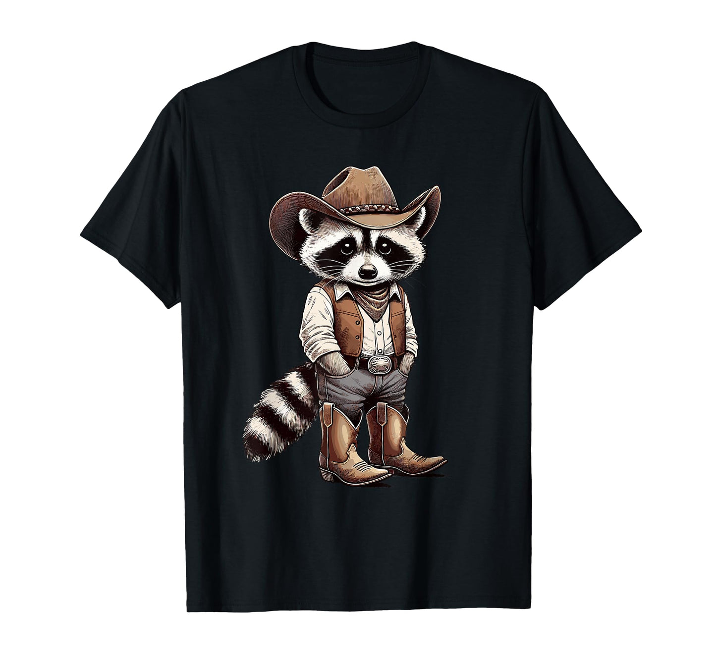 Raccoon with Cowboy Hat & Cowgirl, Funny Vintage Western T-Shirt
