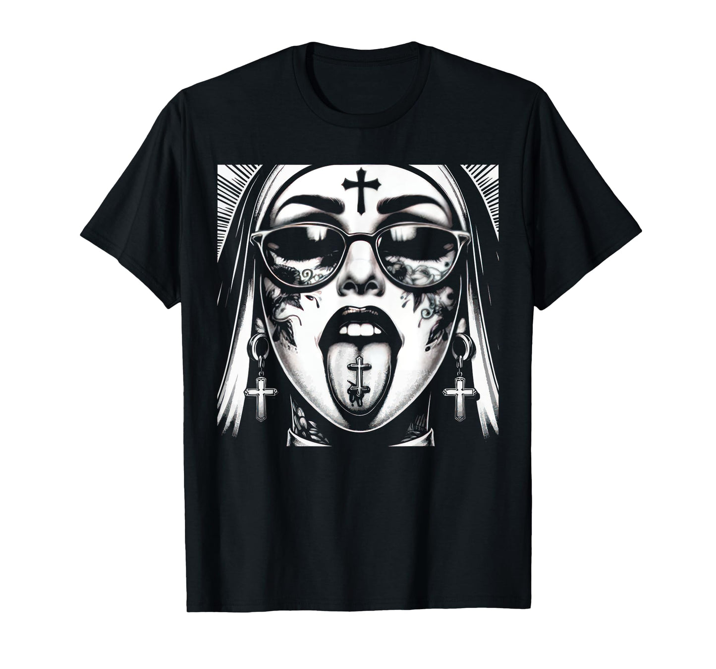Unholy Nun Funny Horror Choked up Unholy Nun Satan Baphomet T-Shirt