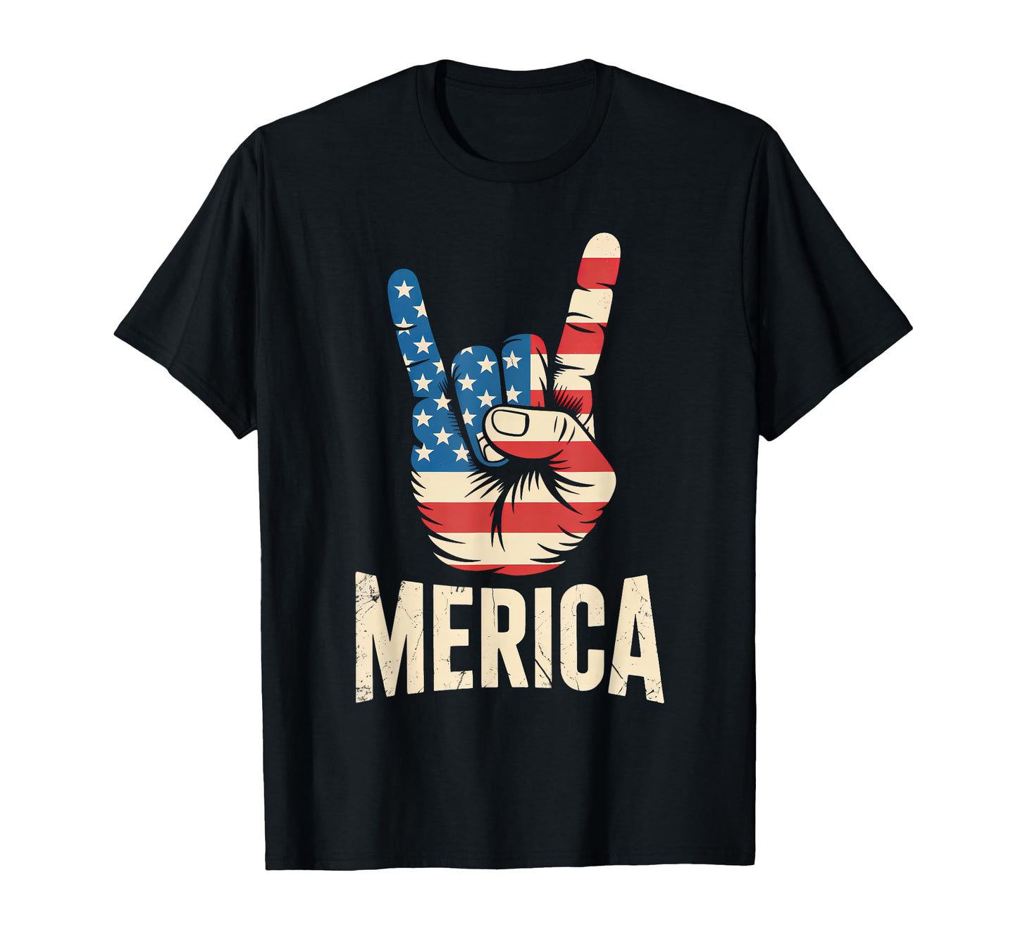 Merica Rock Sign 4th of July Vintage American USA Flag Retro T-Shirt