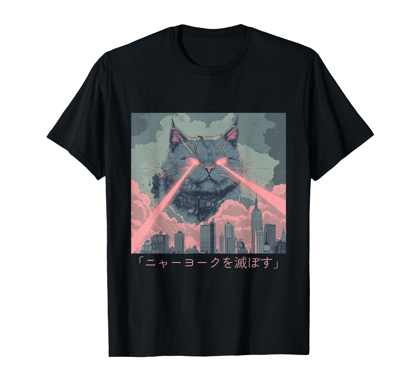 Giant Laser Cat Attack – Retro Anime-Inspired Chaos Design T-Shirt