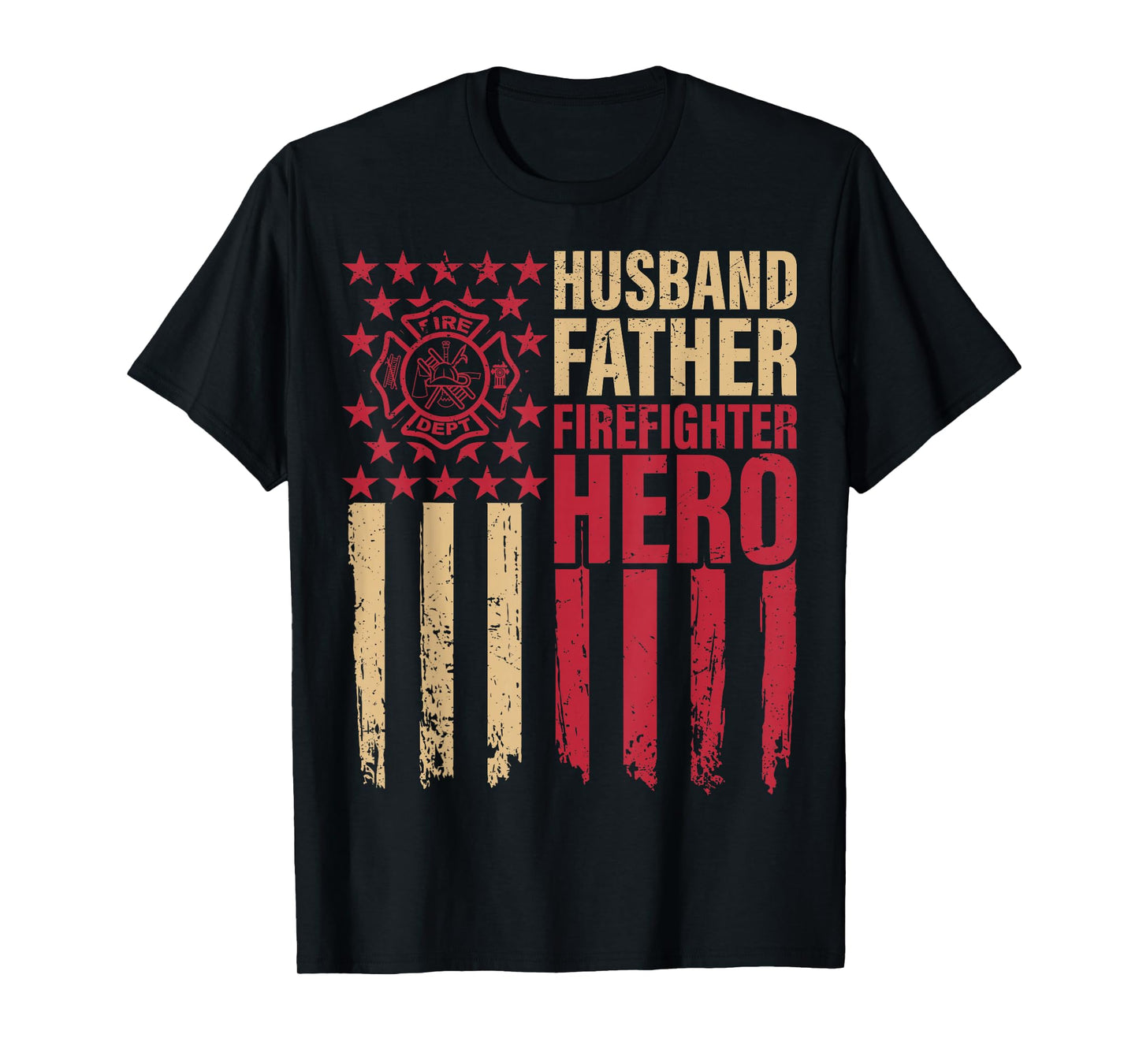 Husband Father Firefighter USA Flag Fire Truck Fire Rescuer T-Shirt