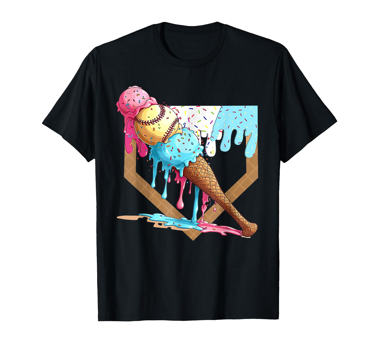 Baseball Drip for Boys Home Plate Ice Cream Drip Youth Sport T-Shirt