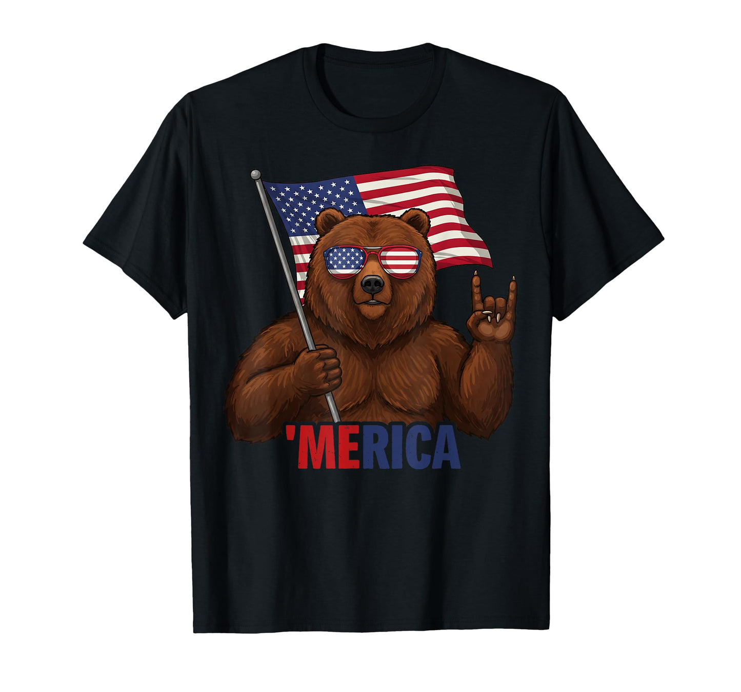 Bear Rock On 4th of July USA Flag Independence Day Graphic T-Shirt