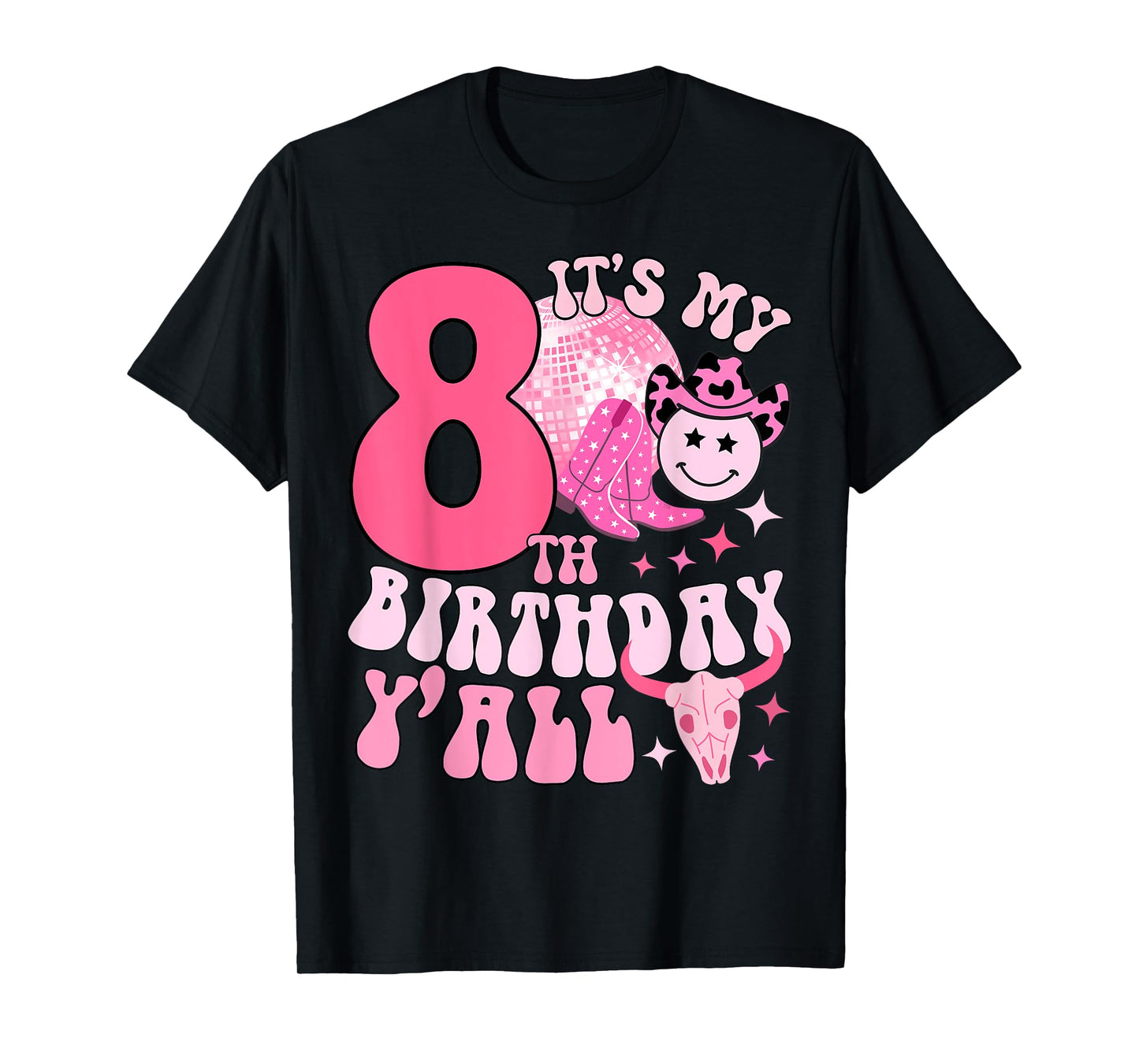 8th girls women western birthday tee cowgirl party boots T-Shirt