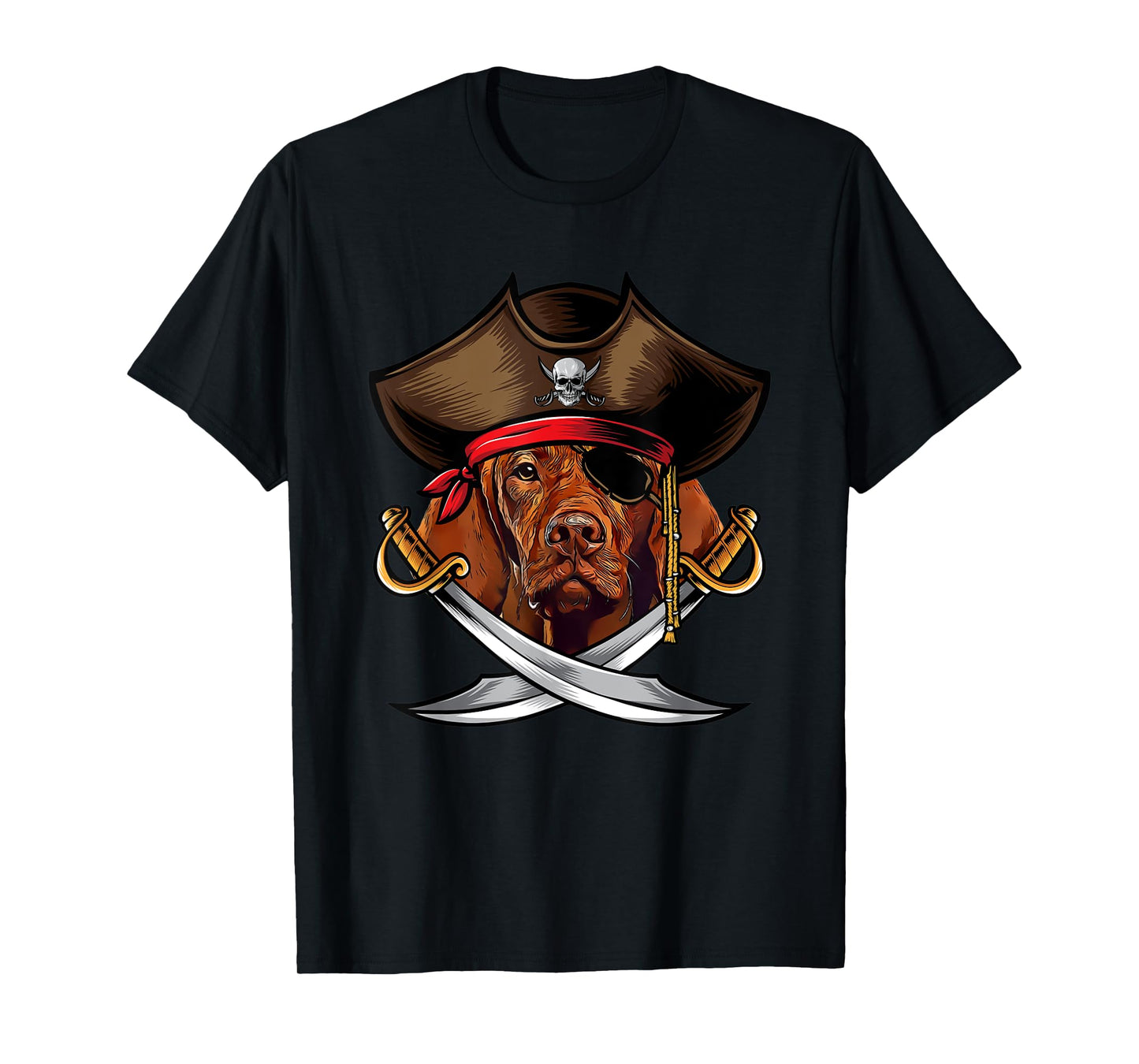 Funny Vizsla Dog Pirate Captain Halloween T-Shirt for Men Women Kids