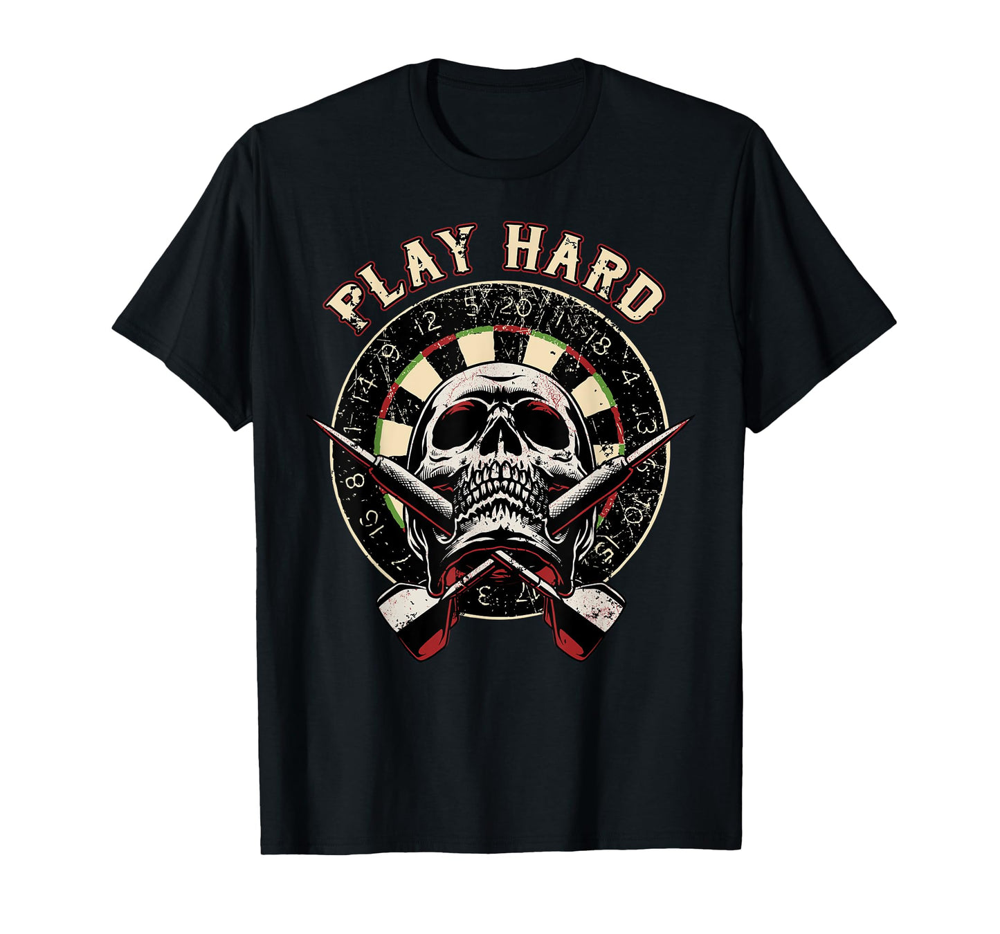 Play Hard Skull Arrow dartboard bullseye Team - Darts T-Shirt