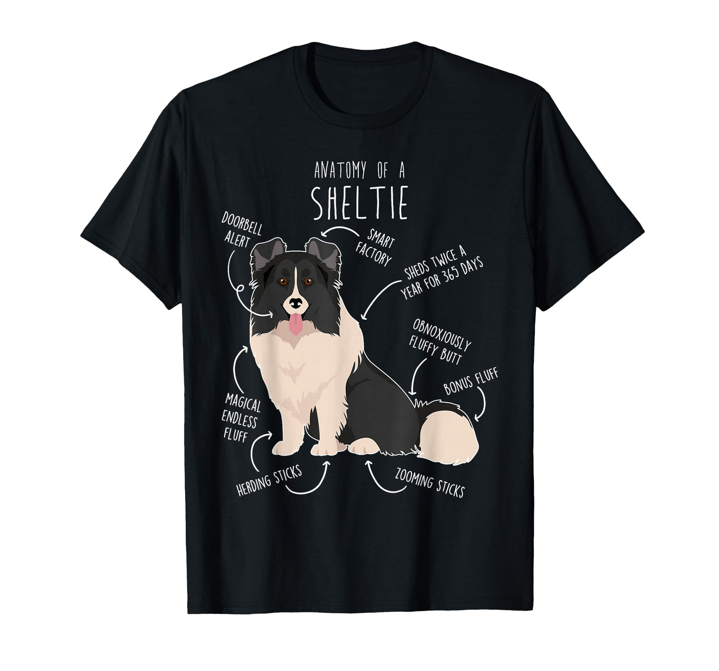 Bi Black Sheltie Shetland Sheepdog Anatomy, Funny Cute Pet Men Women Girls Kids T-Shirt