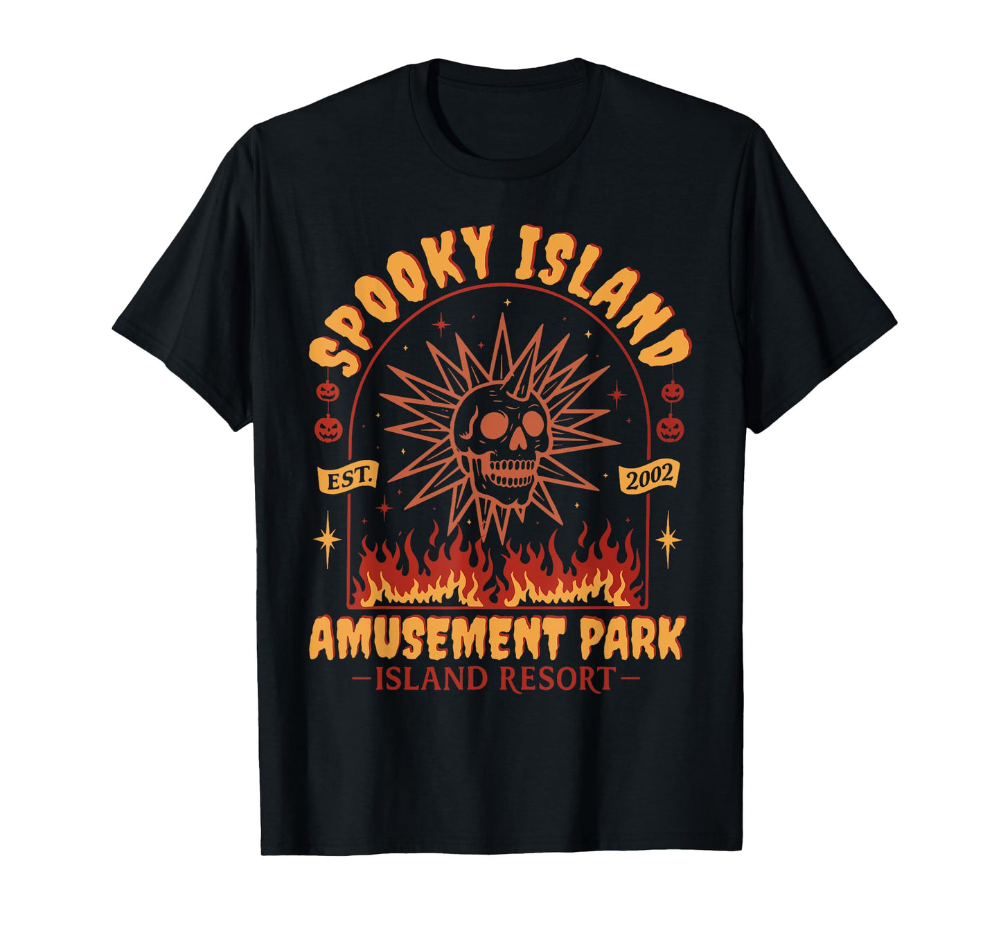 Spooky Island Vintage Skull Flame Retro Halloween Design T-Shirt