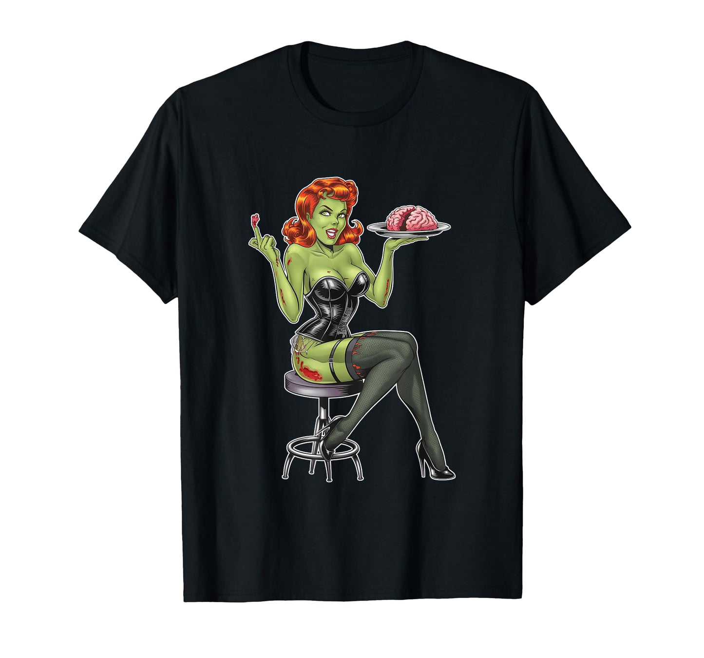 Retro Zombie Pin Up Girl Burlesque Vintage Horror Halloween T-Shirt