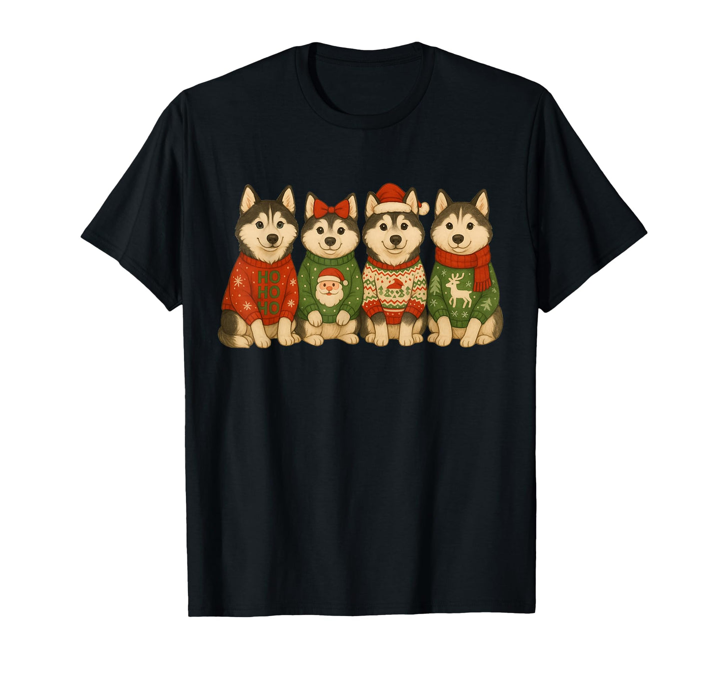 Christmas Husky Matching Family Xmas Pajama Men Women Kids T-Shirt