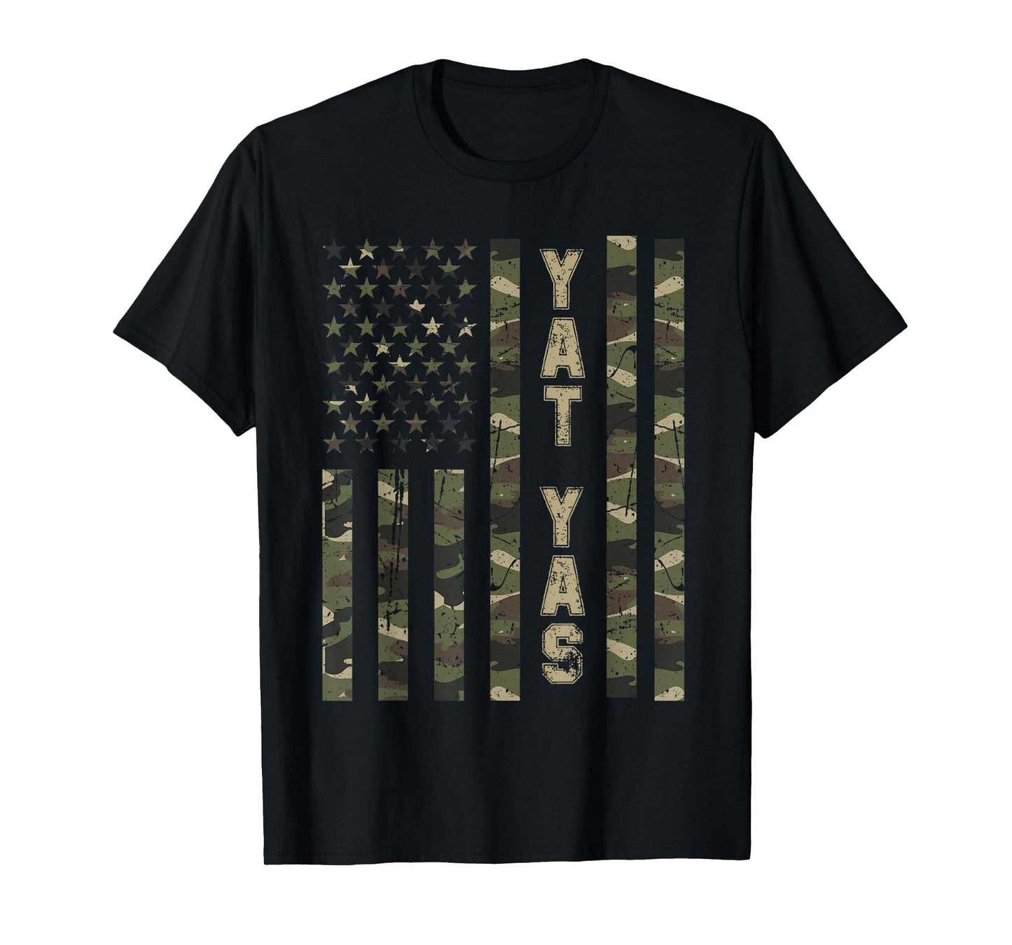 Yat Yas United States Distressed Camo w US Flag T-Shirt